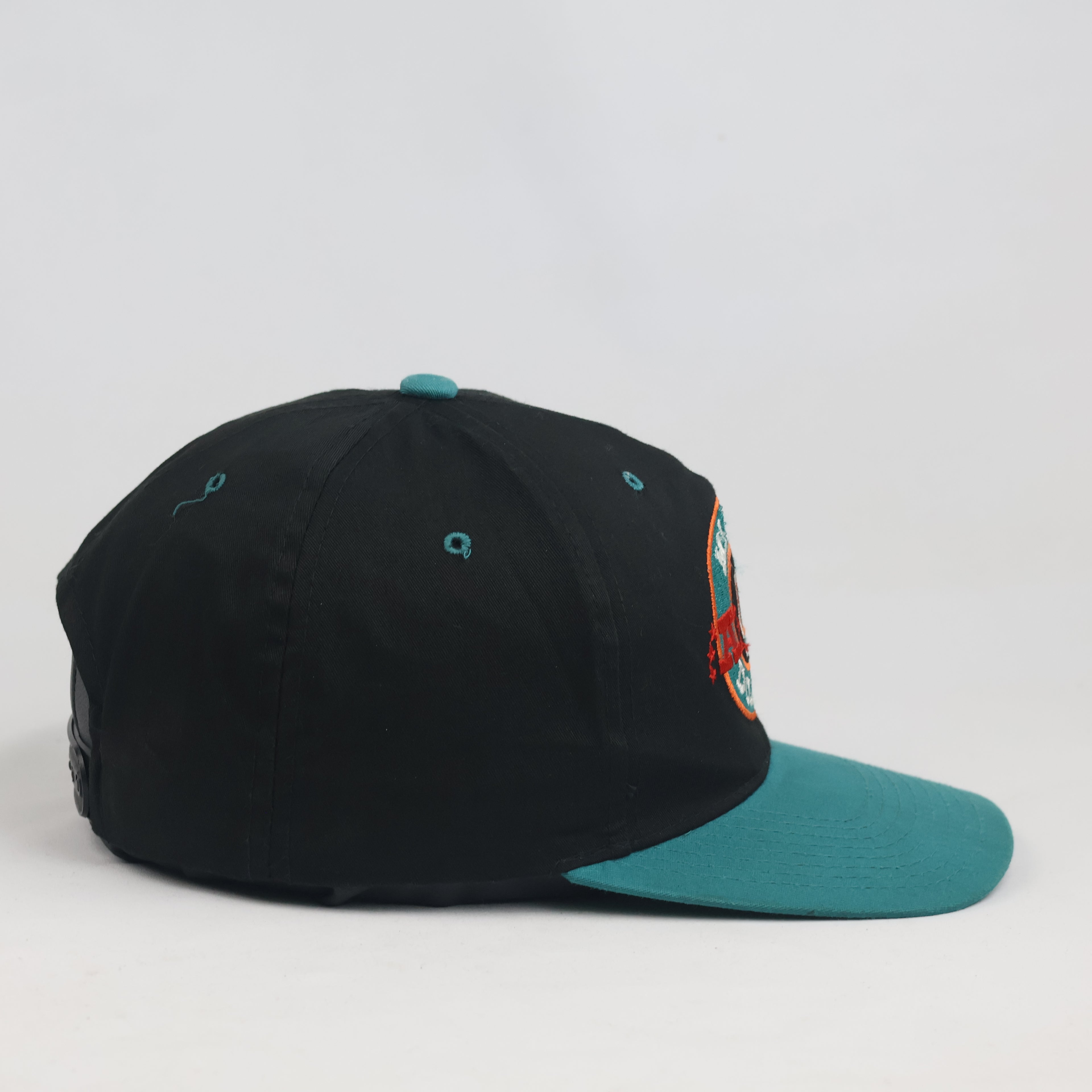 Vintage Miami Dolphins Annco NFL Snapback Hat | Black Teal Green Bottom Cap