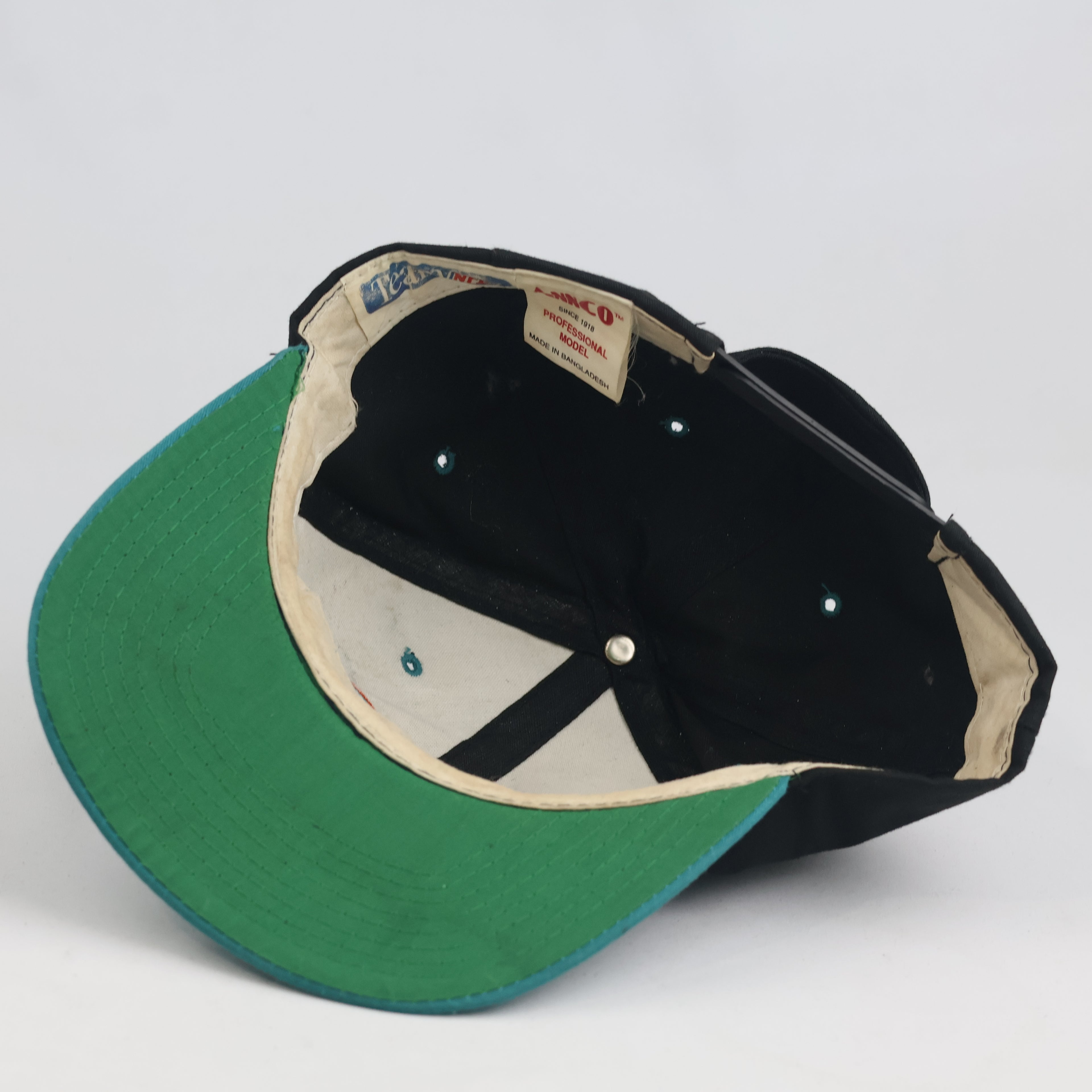 Vintage Miami Dolphins Annco NFL Snapback Hat | Black Teal Green Bottom Cap
