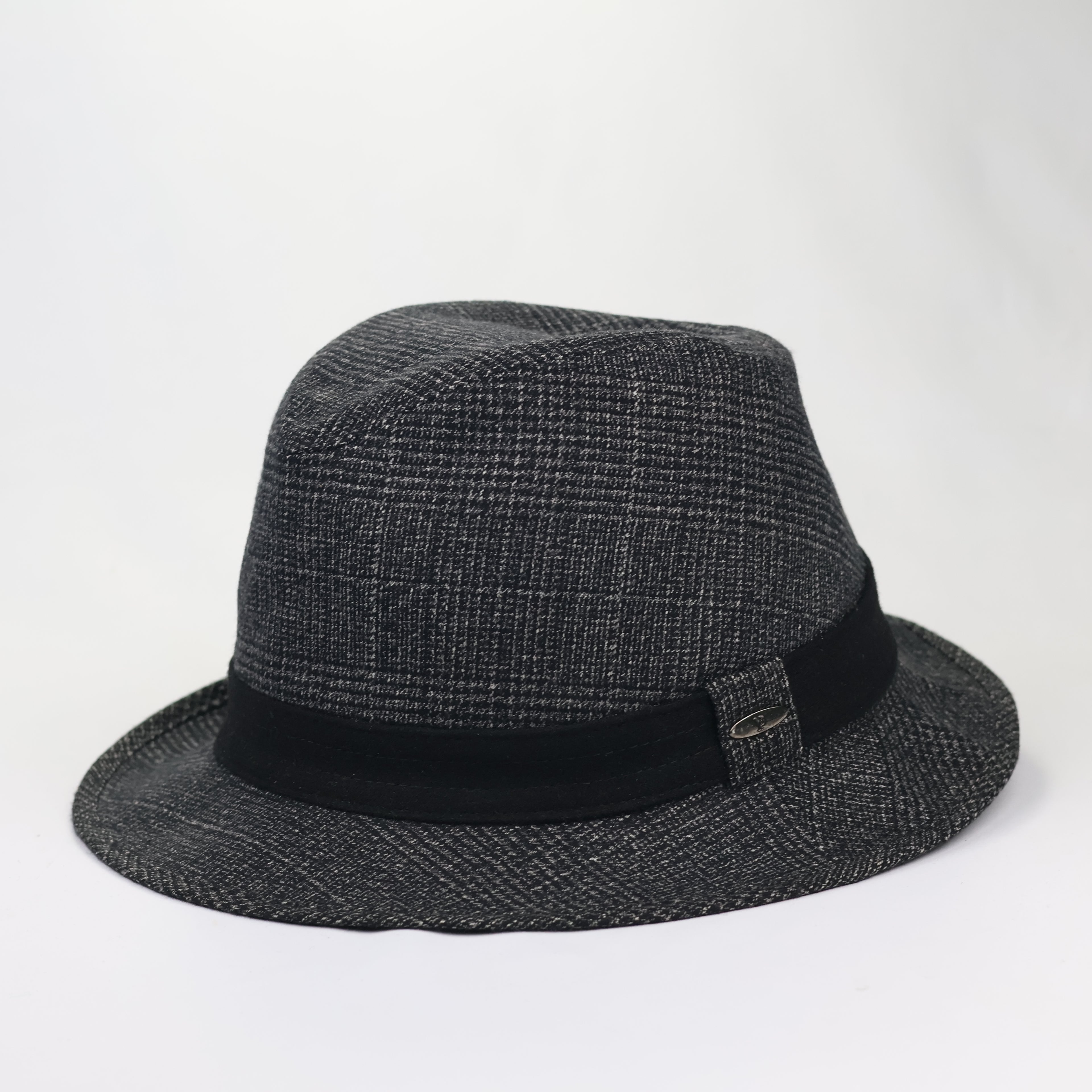 Vintage Young-P Patterned Trilby Hat - Grey & Black (57cm)