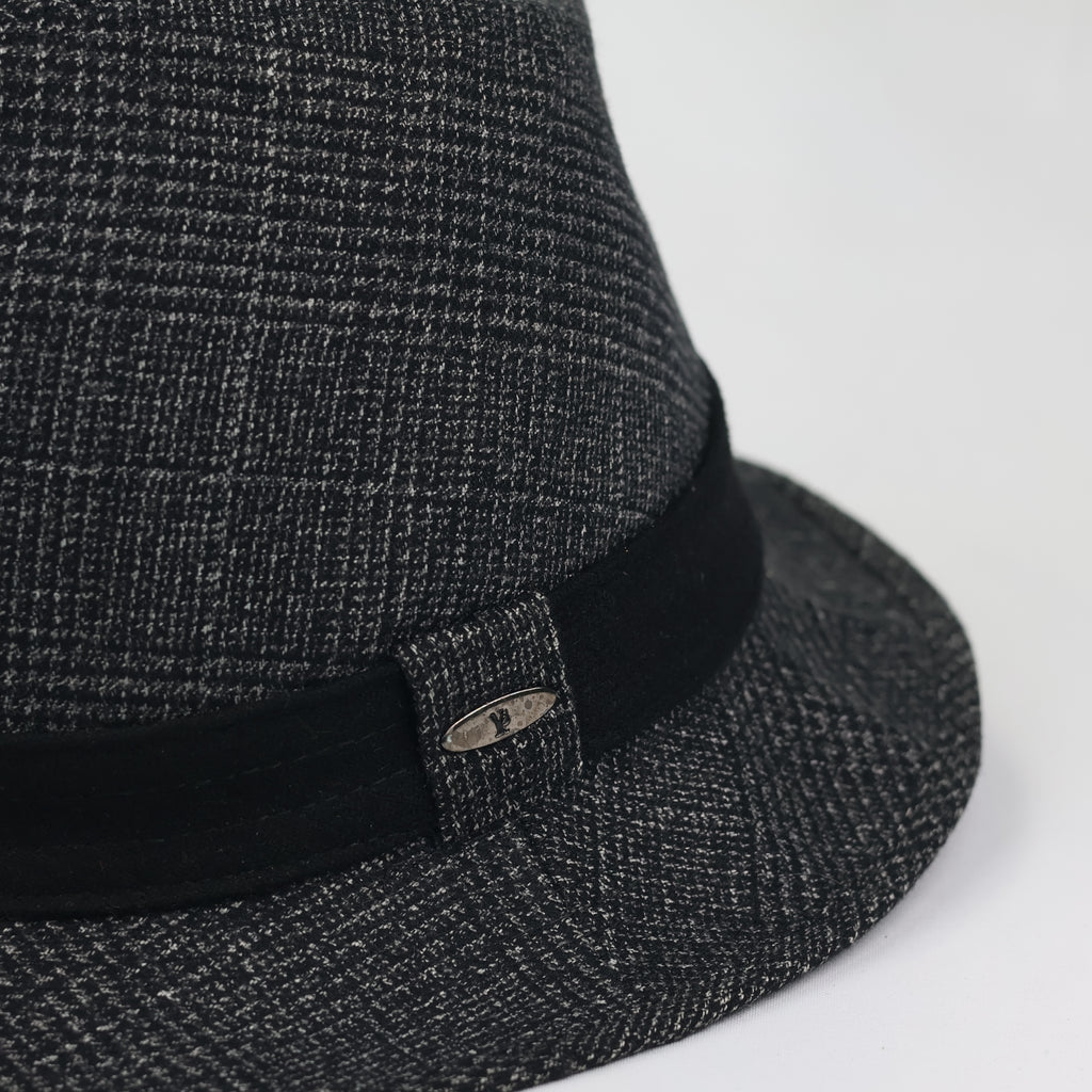 Vintage Young-P Patterned Trilby Hat - Grey & Black (57cm)