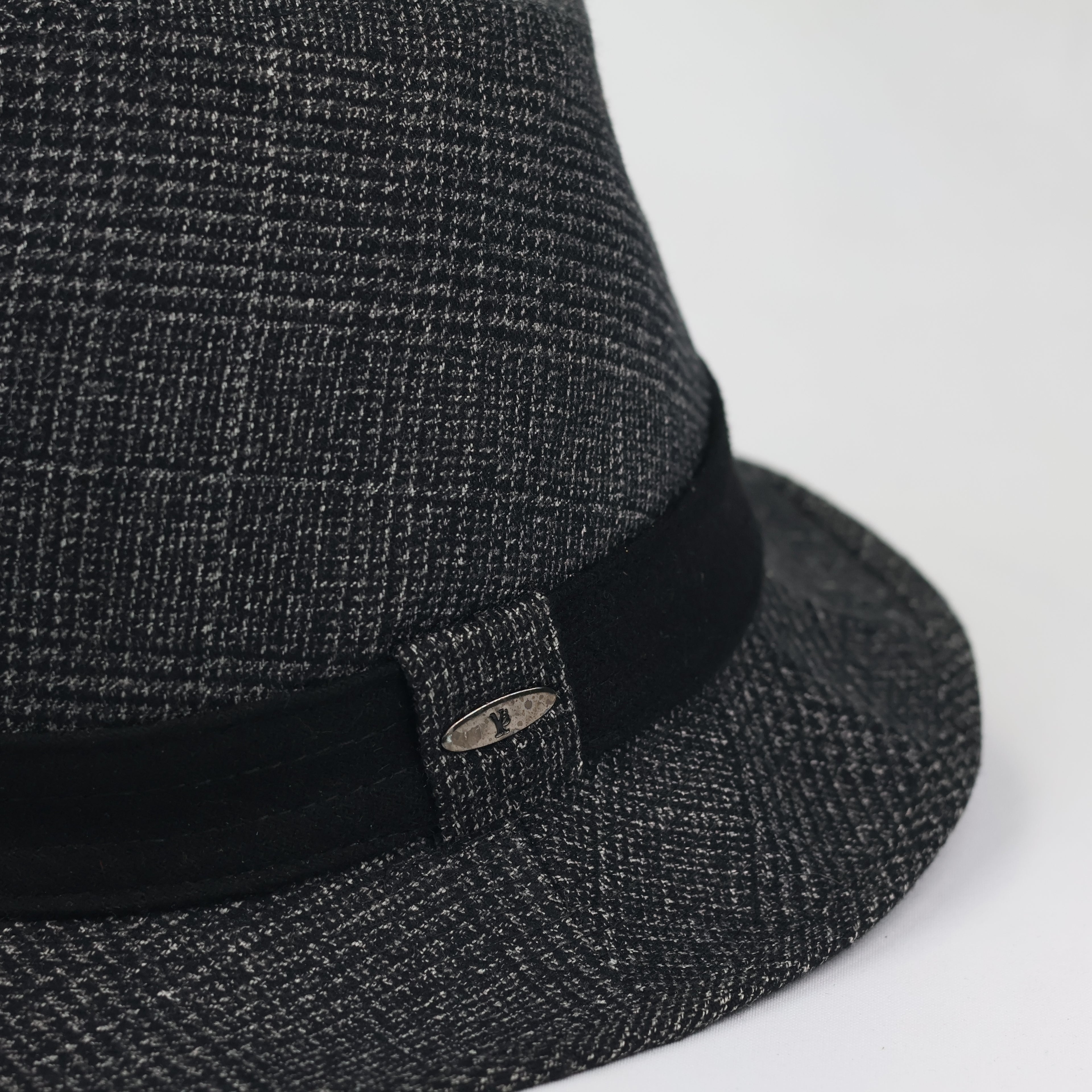 Vintage Young-P Patterned Trilby Hat - Grey & Black (57cm)