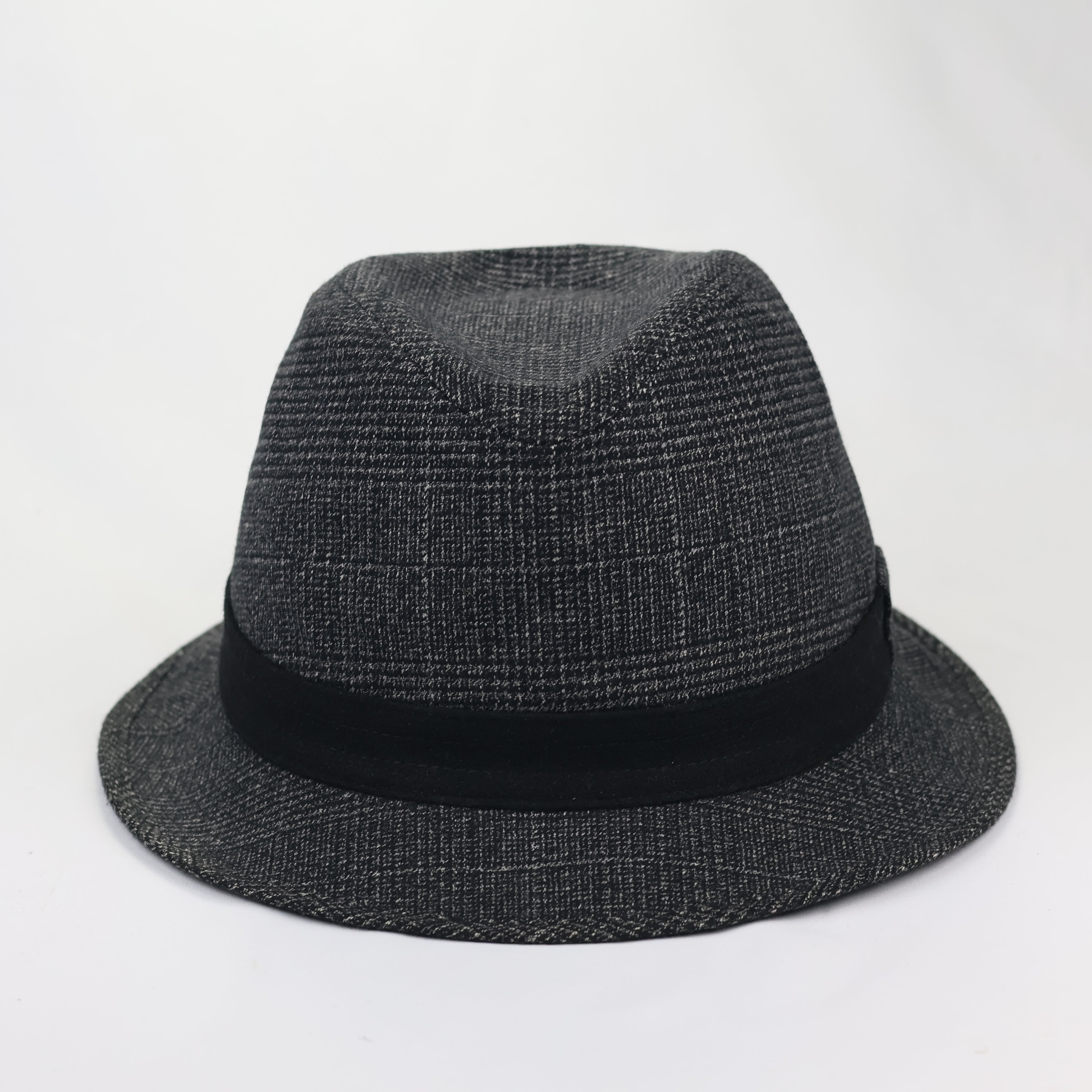 Vintage Young-P Patterned Trilby Hat - Grey & Black (57cm)