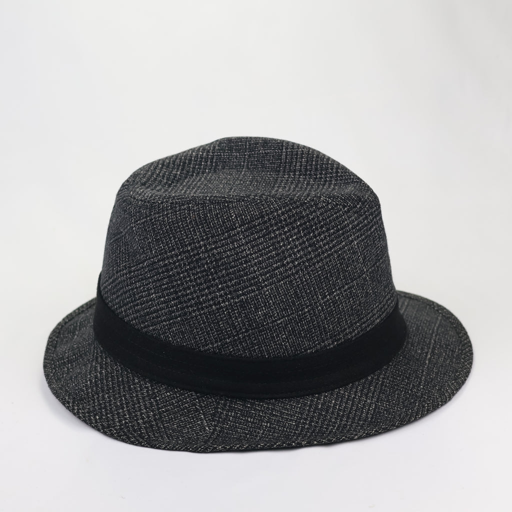 Vintage Young-P Patterned Trilby Hat - Grey & Black (57cm)