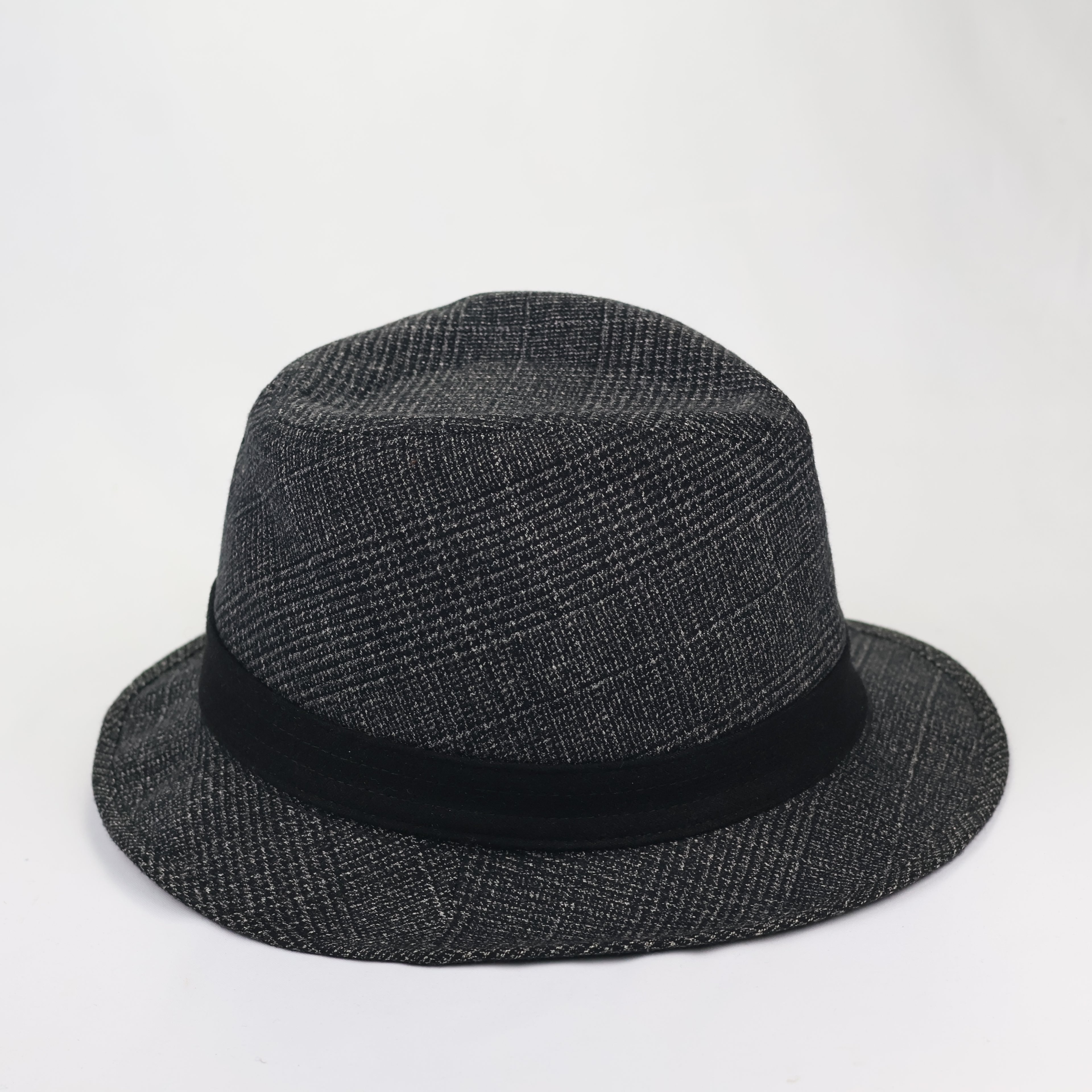 Vintage Young-P Patterned Trilby Hat - Grey & Black (57cm)