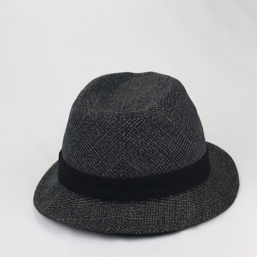 Vintage Young-P Patterned Trilby Hat - Grey & Black (57cm)