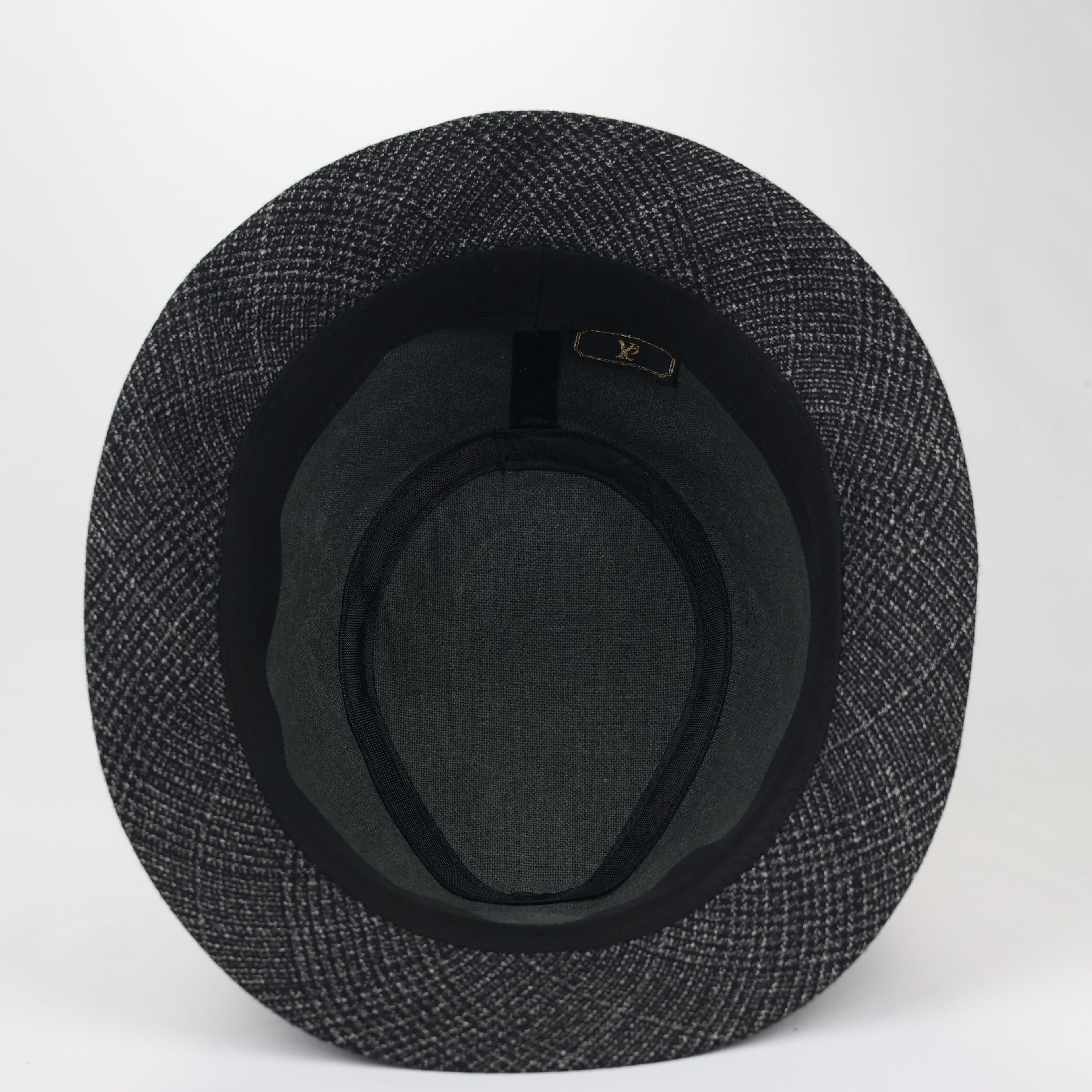 Vintage Young-P Patterned Trilby Hat - Grey & Black (57cm)