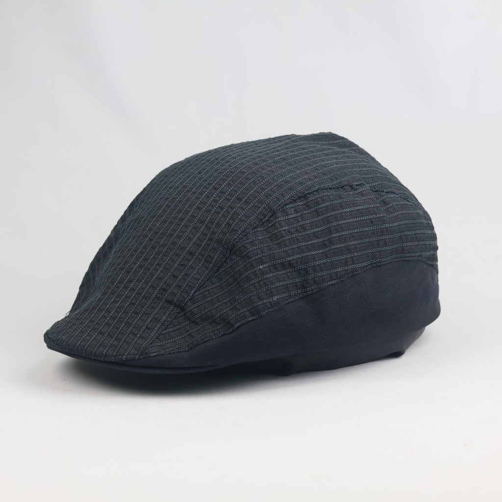 Thrifted Dark Grey Textured Stripe Flat Cap Ivy Driver Hat (59 cm)