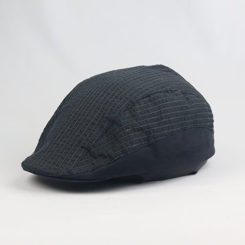 Thrifted Dark Grey Textured Stripe Flat Cap Ivy Driver Hat (59 cm)