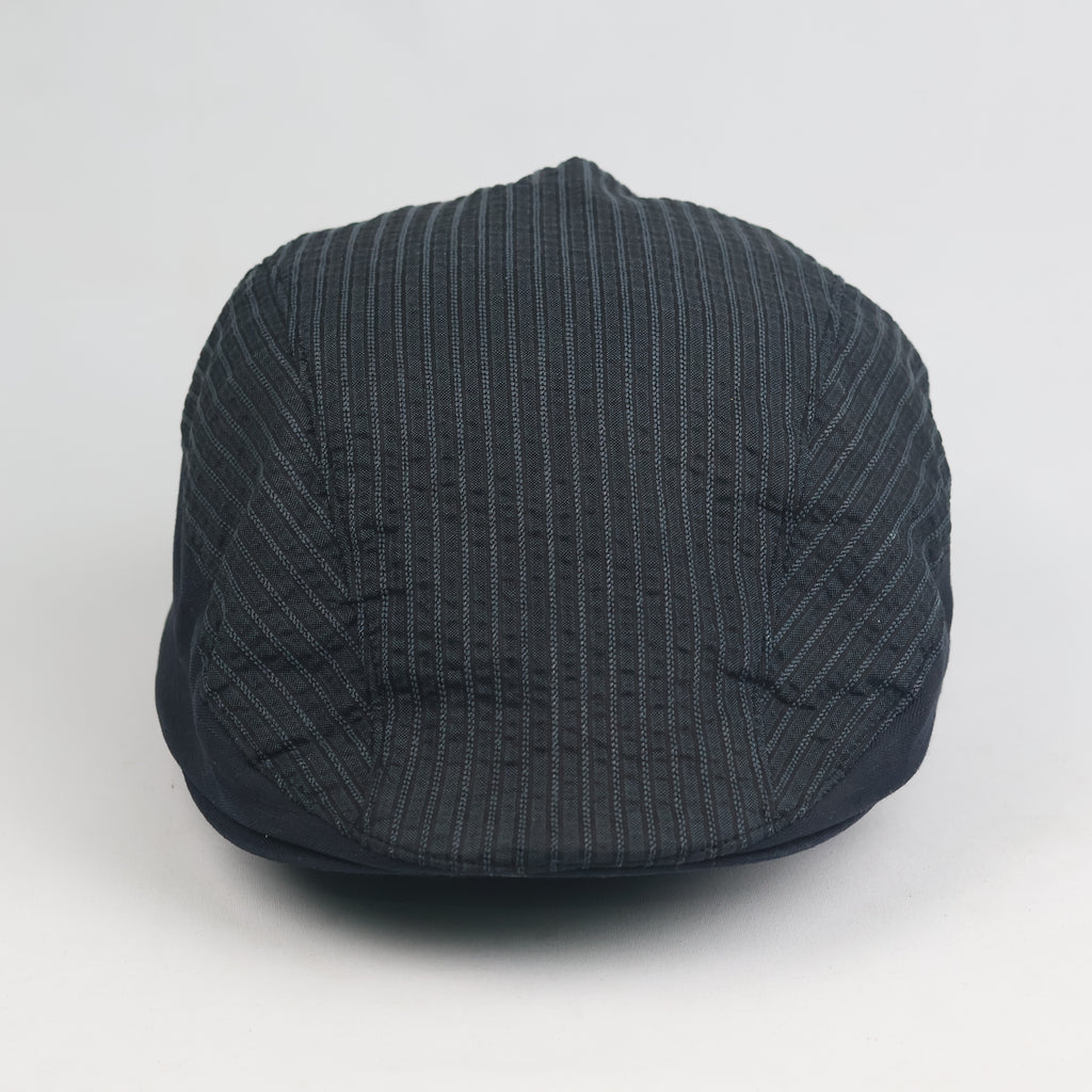 Thrifted Dark Grey Textured Stripe Flat Cap Ivy Driver Hat (59 cm)