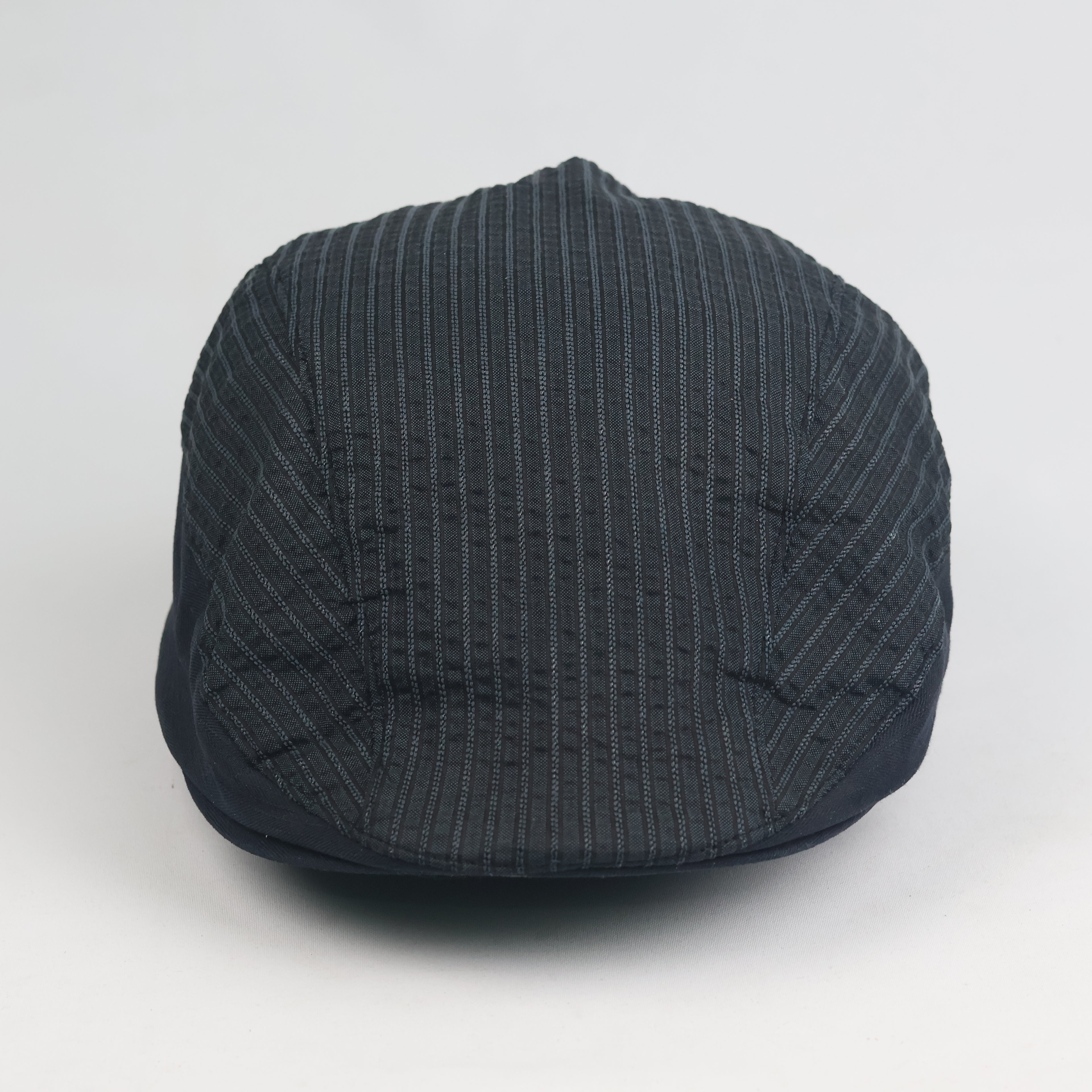 Thrifted Dark Grey Textured Stripe Flat Cap Ivy Driver Hat (59 cm)