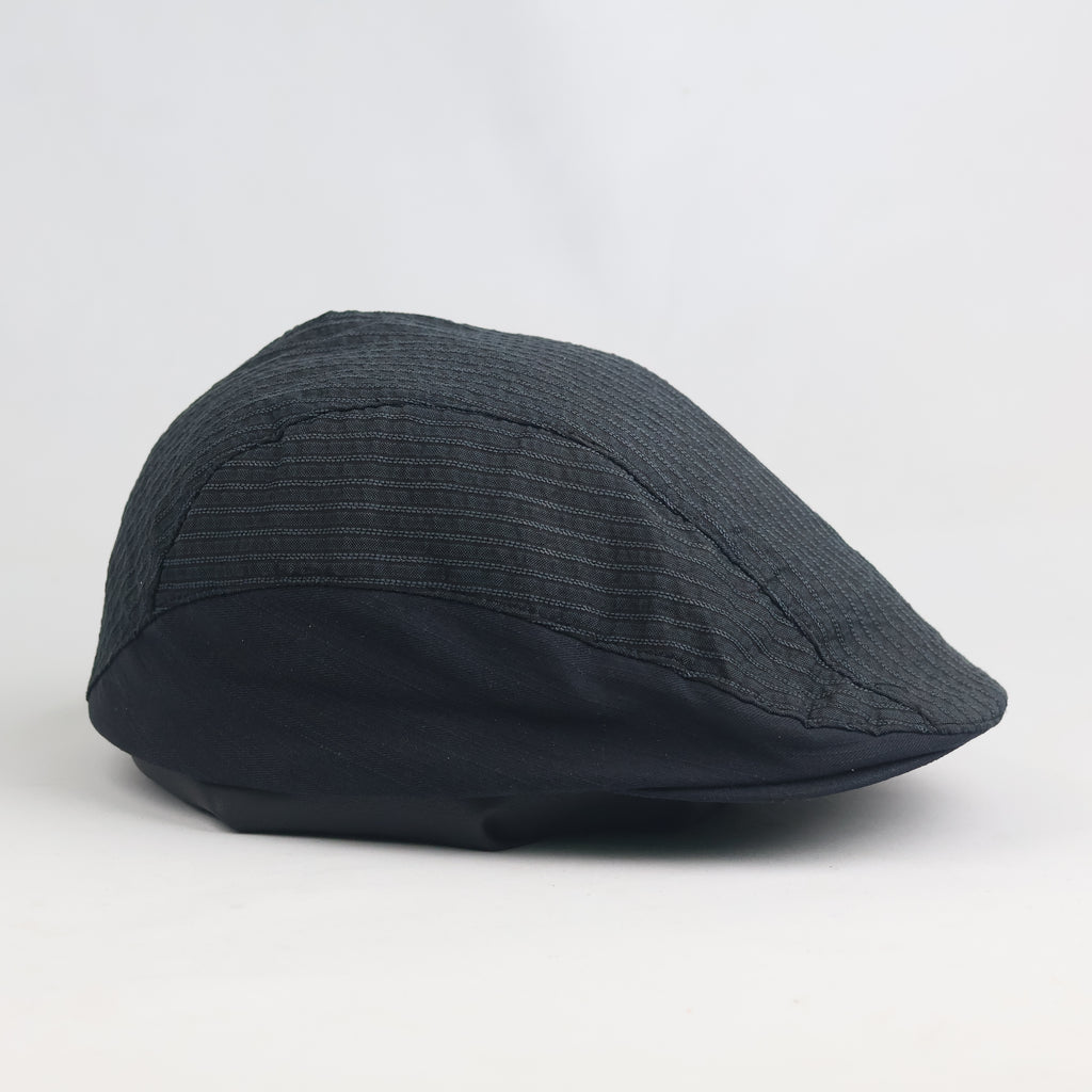 Thrifted Dark Grey Textured Stripe Flat Cap Ivy Driver Hat (59 cm)