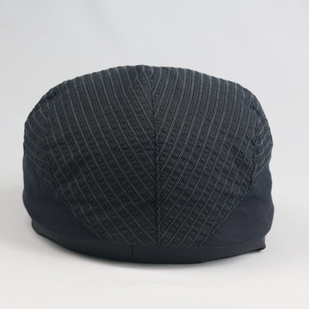 Thrifted Dark Grey Textured Stripe Flat Cap Ivy Driver Hat (59 cm)