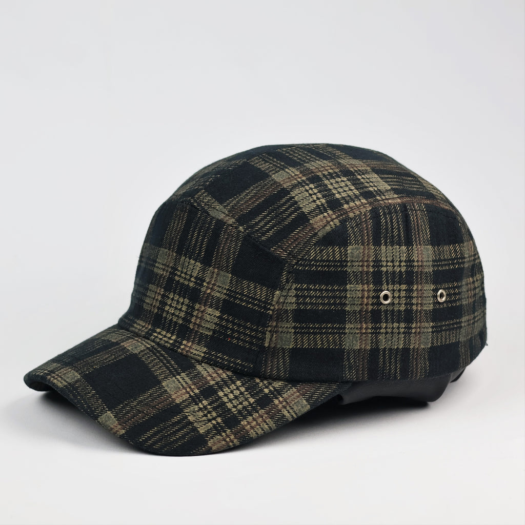 Vintage Earth-Tone Plaid 5-Panel Camper Thrifted Hat