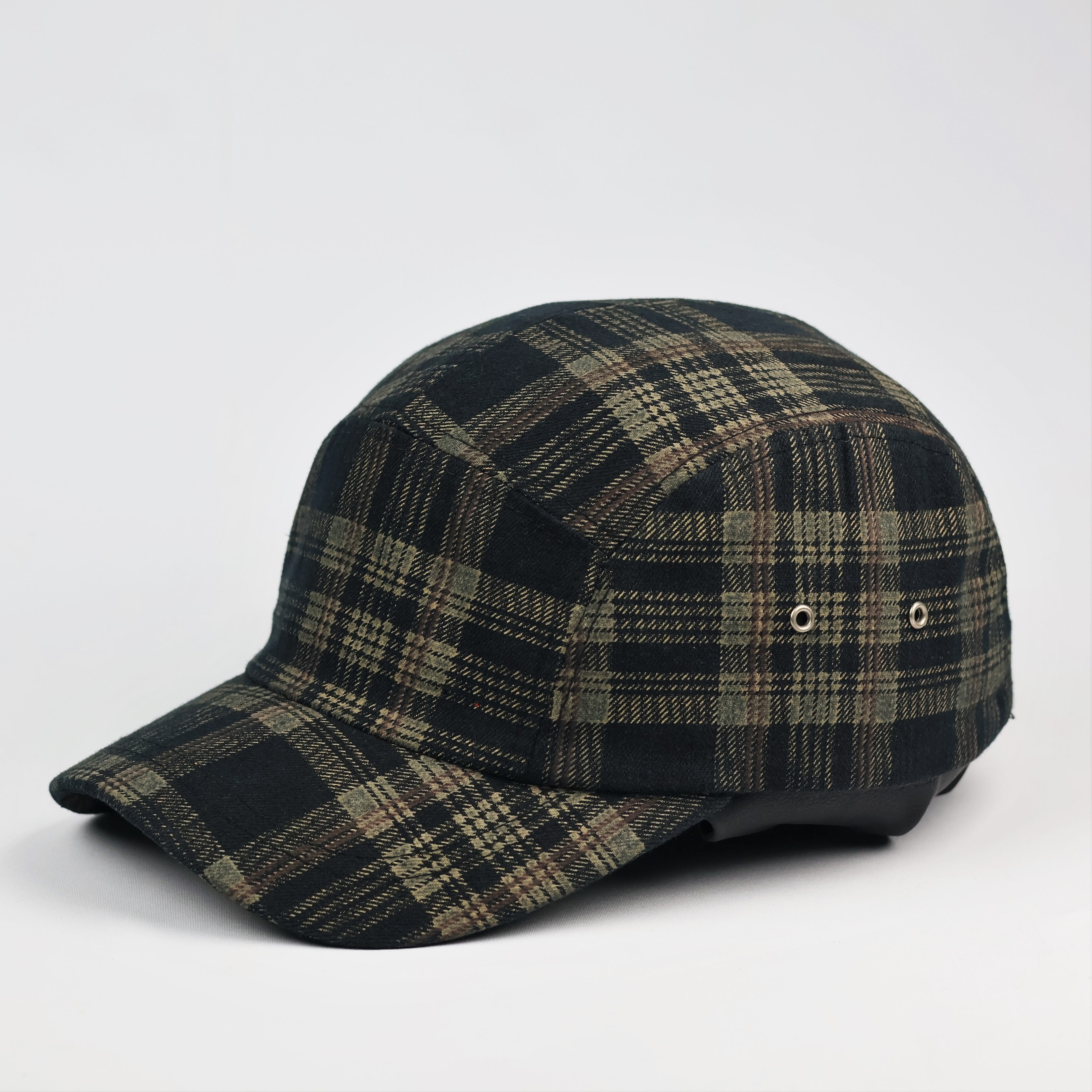 Vintage Earth-Tone Plaid 5-Panel Camper Thrifted Hat