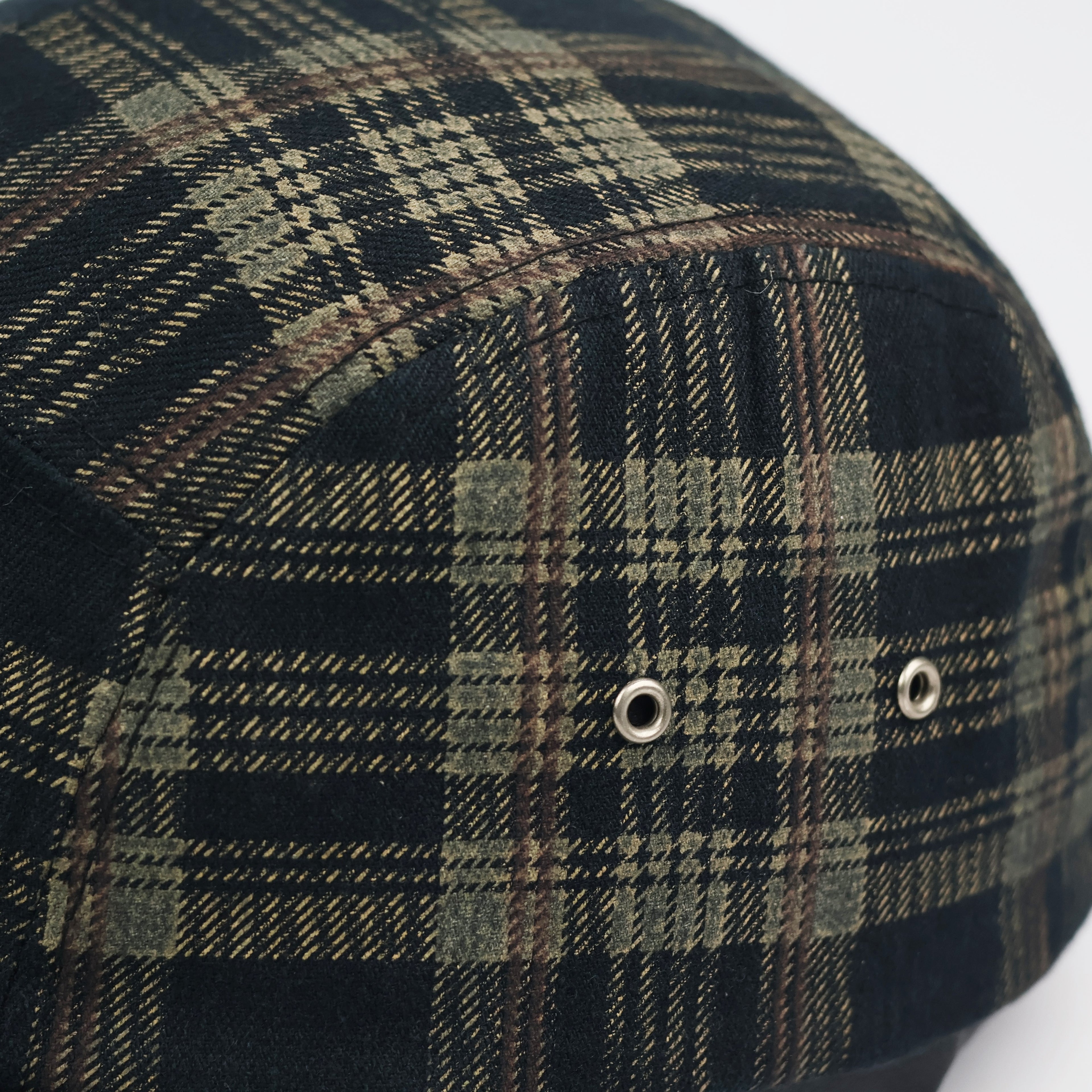 Vintage Earth-Tone Plaid 5-Panel Camper Thrifted Hat