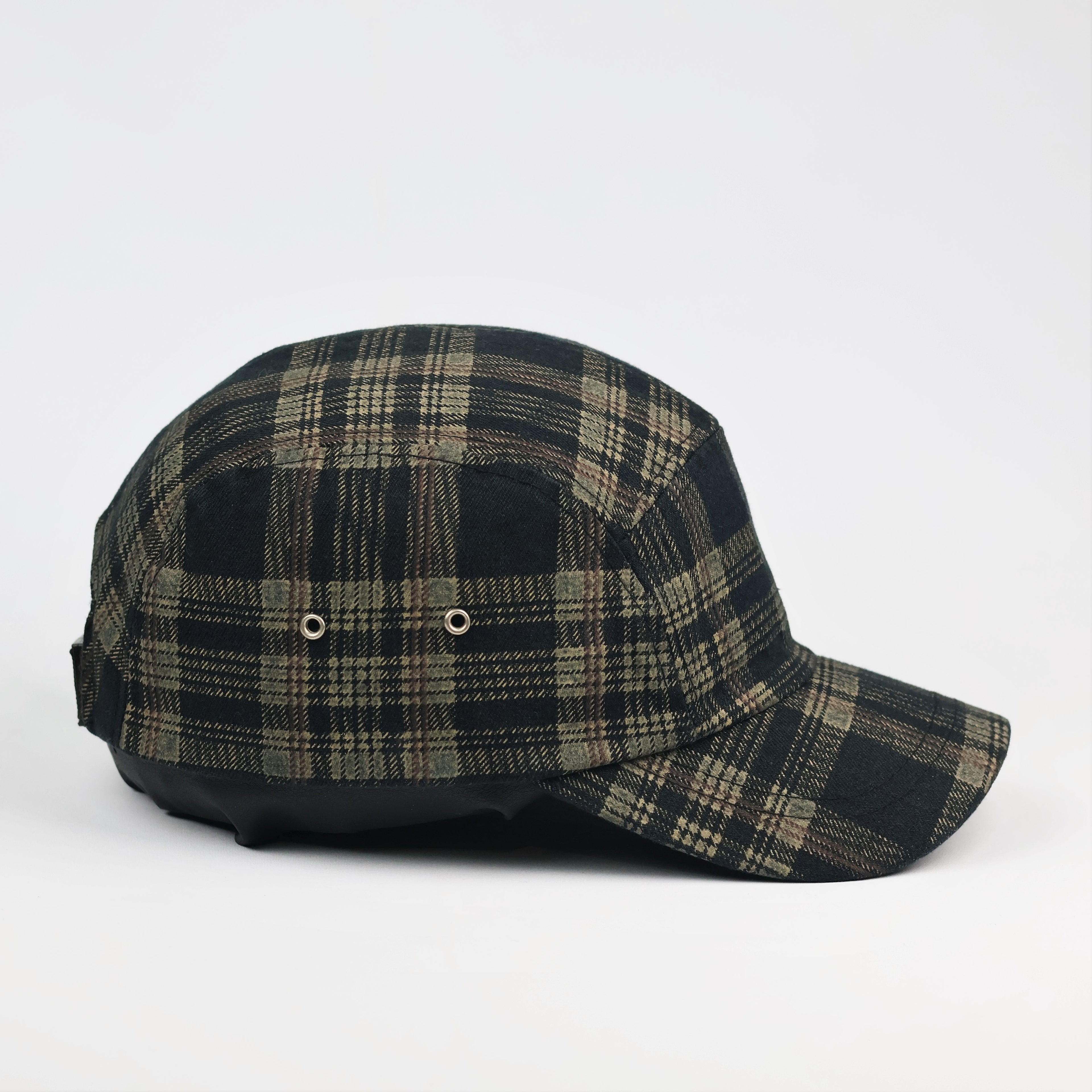 Vintage Earth-Tone Plaid 5-Panel Camper Thrifted Hat