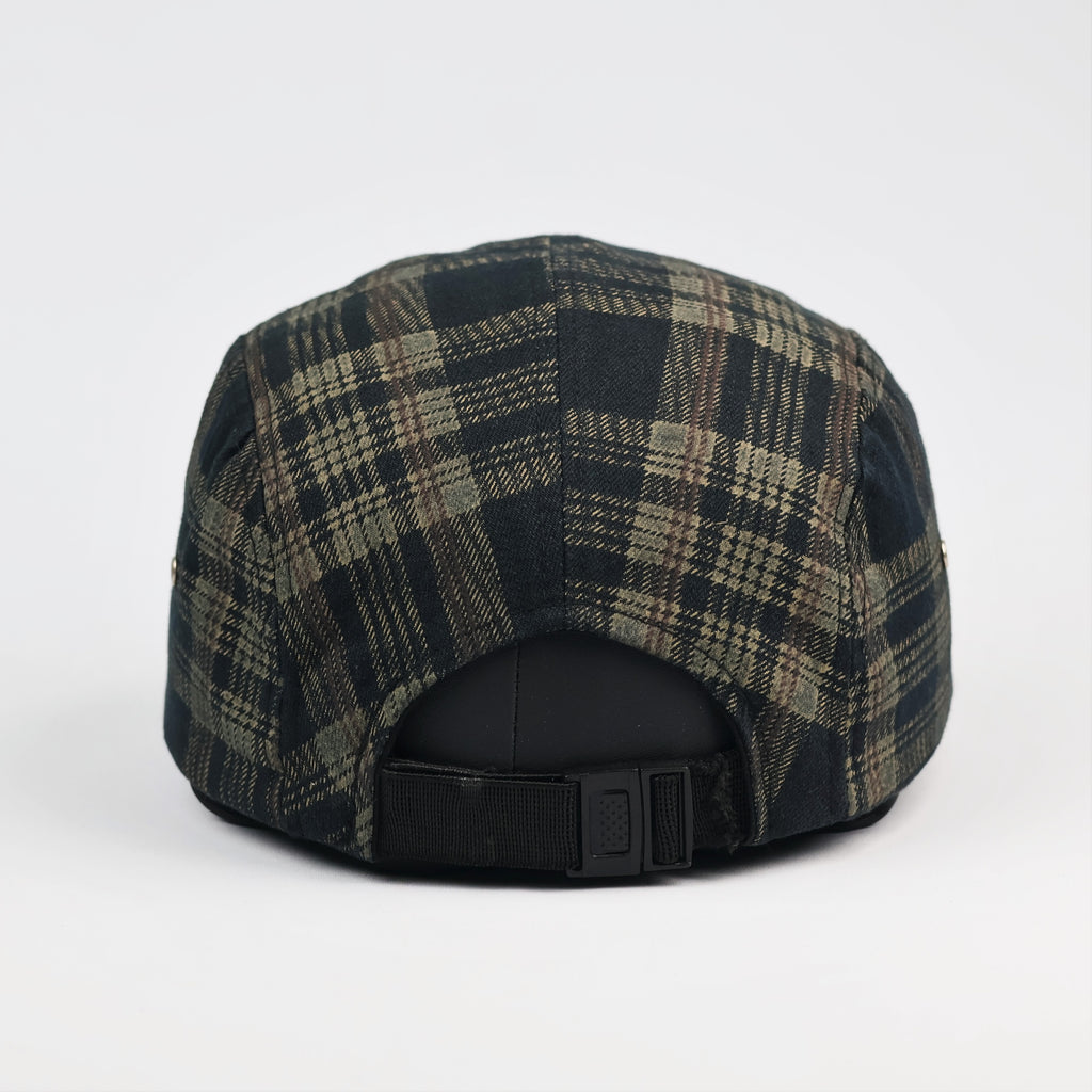 Vintage Earth-Tone Plaid 5-Panel Camper Thrifted Hat