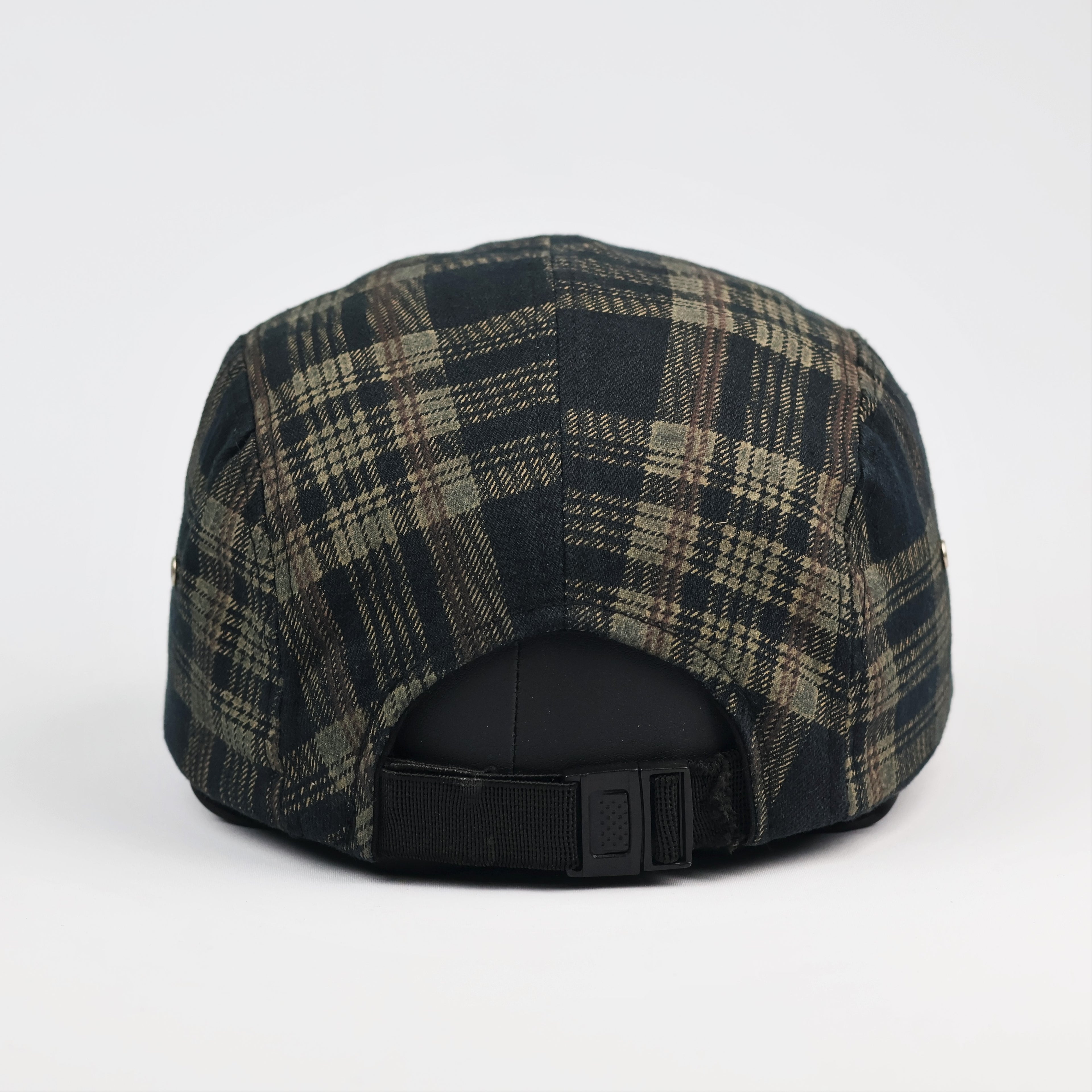 Vintage Earth-Tone Plaid 5-Panel Camper Thrifted Hat