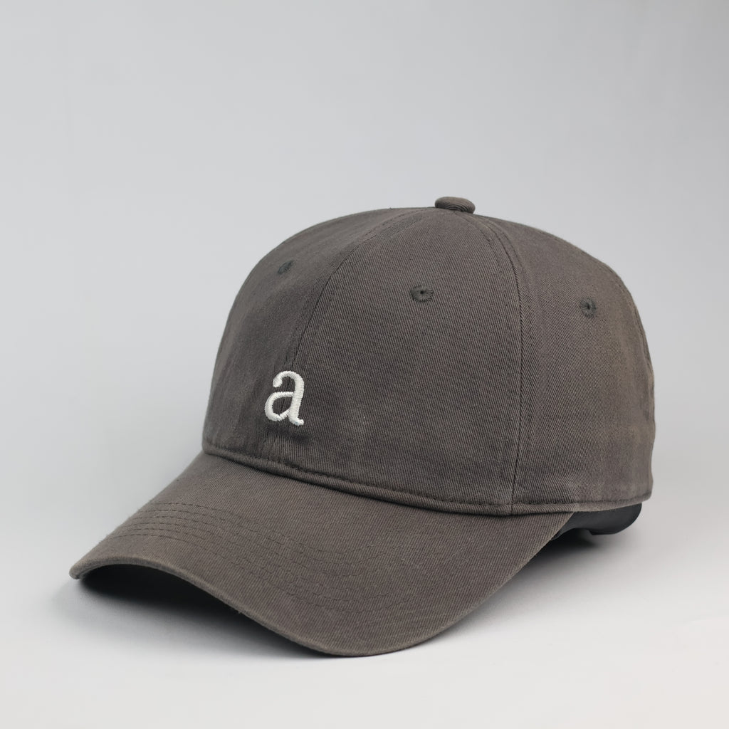 Minimalist "a" Embroidered Charcoal Grey Baseball Thrifted Cap