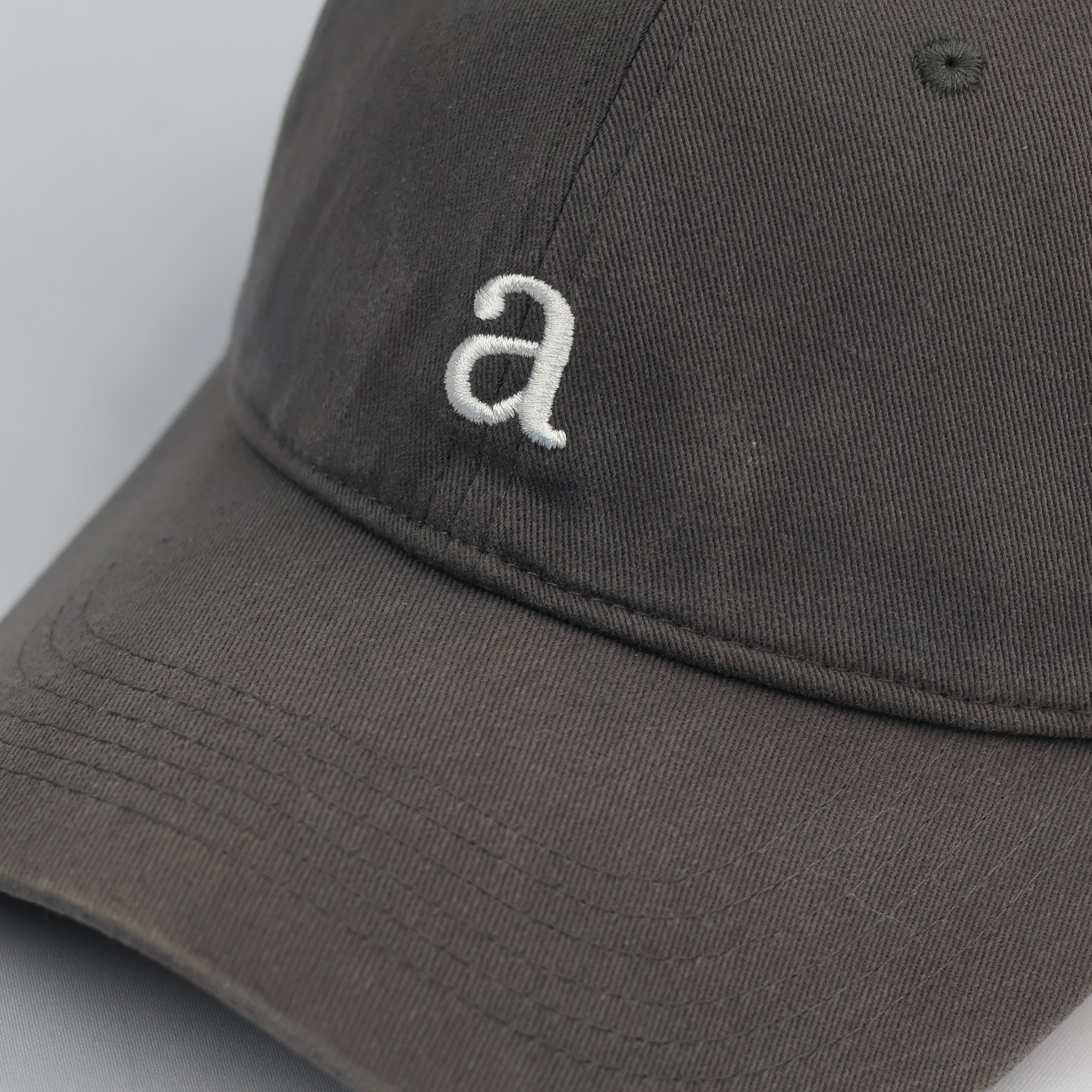 Minimalist "a" Embroidered Charcoal Grey Baseball Thrifted Cap