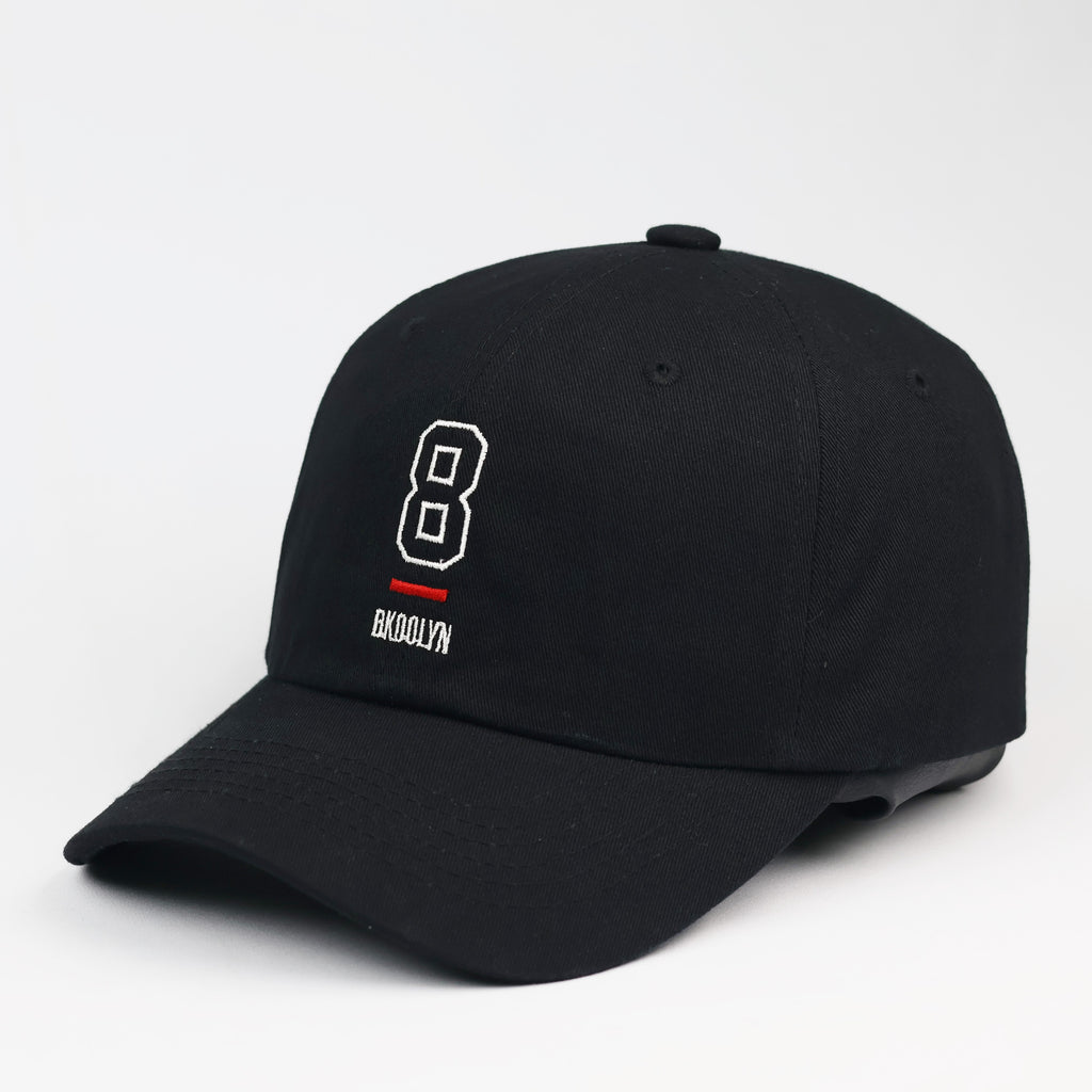 Brooklyn "8" Embroidered Black Cotton Streetwear Baseball Thrifted Cap
