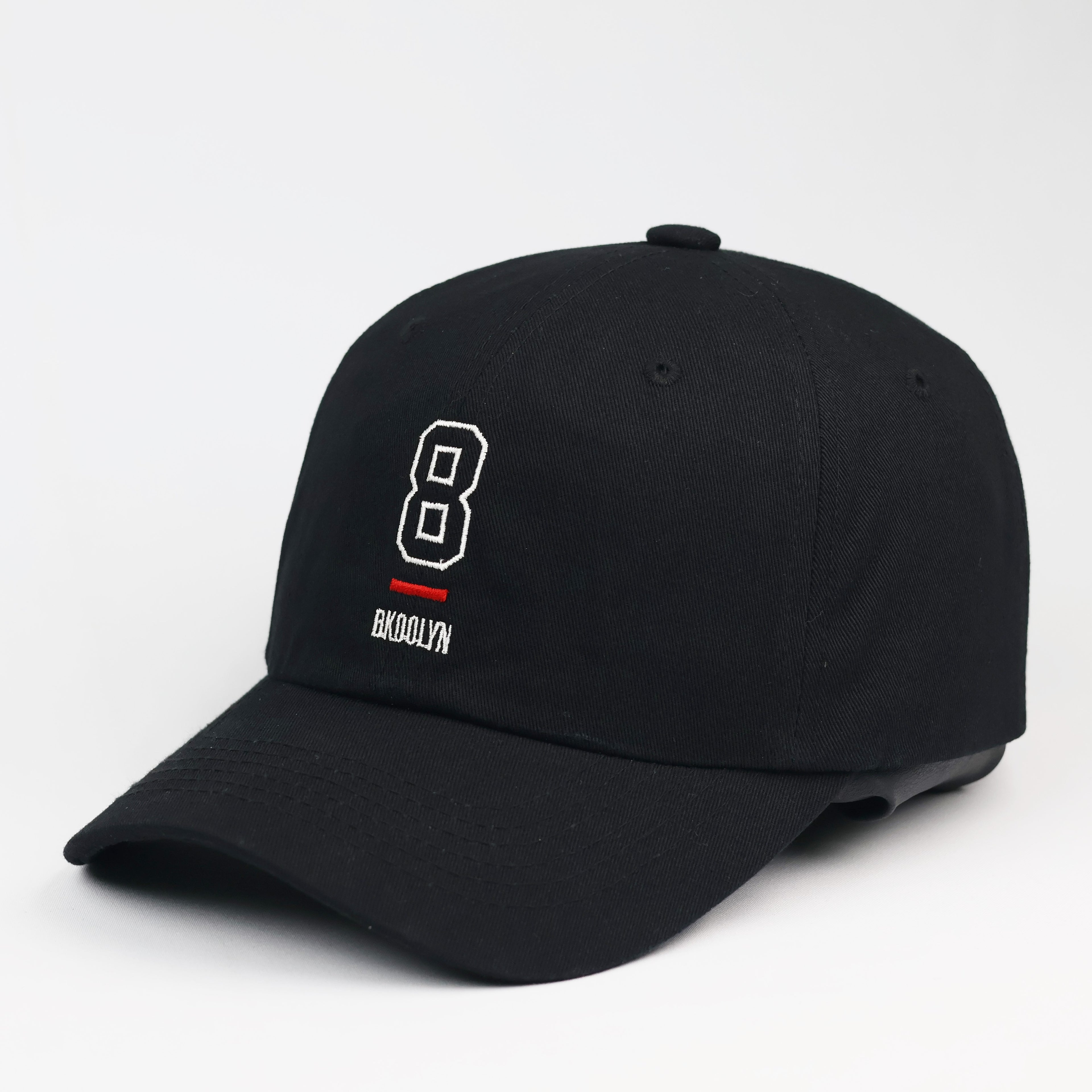 Brooklyn "8" Embroidered Black Cotton Streetwear Baseball Thrifted Cap