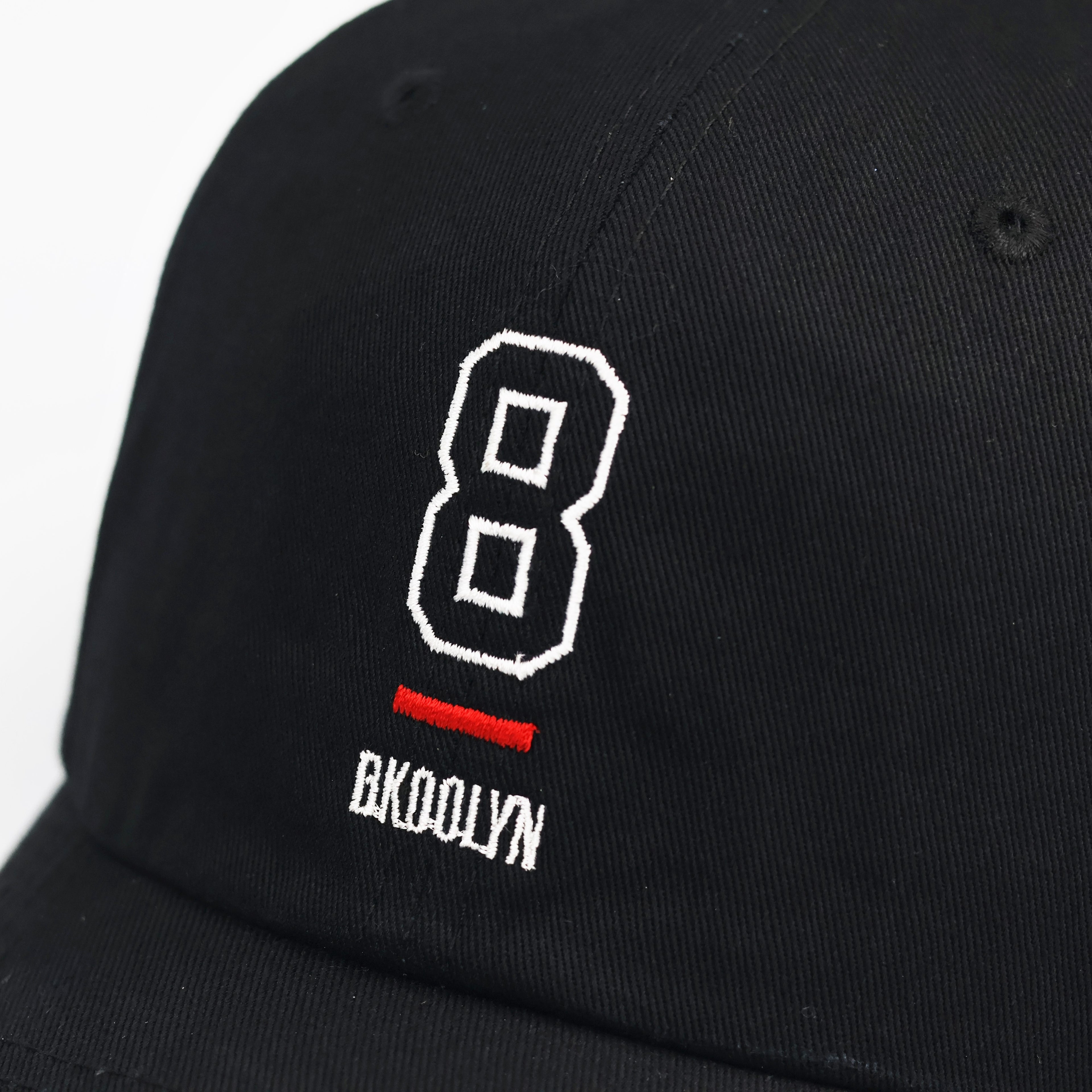 Brooklyn "8" Embroidered Black Cotton Streetwear Baseball Thrifted Cap