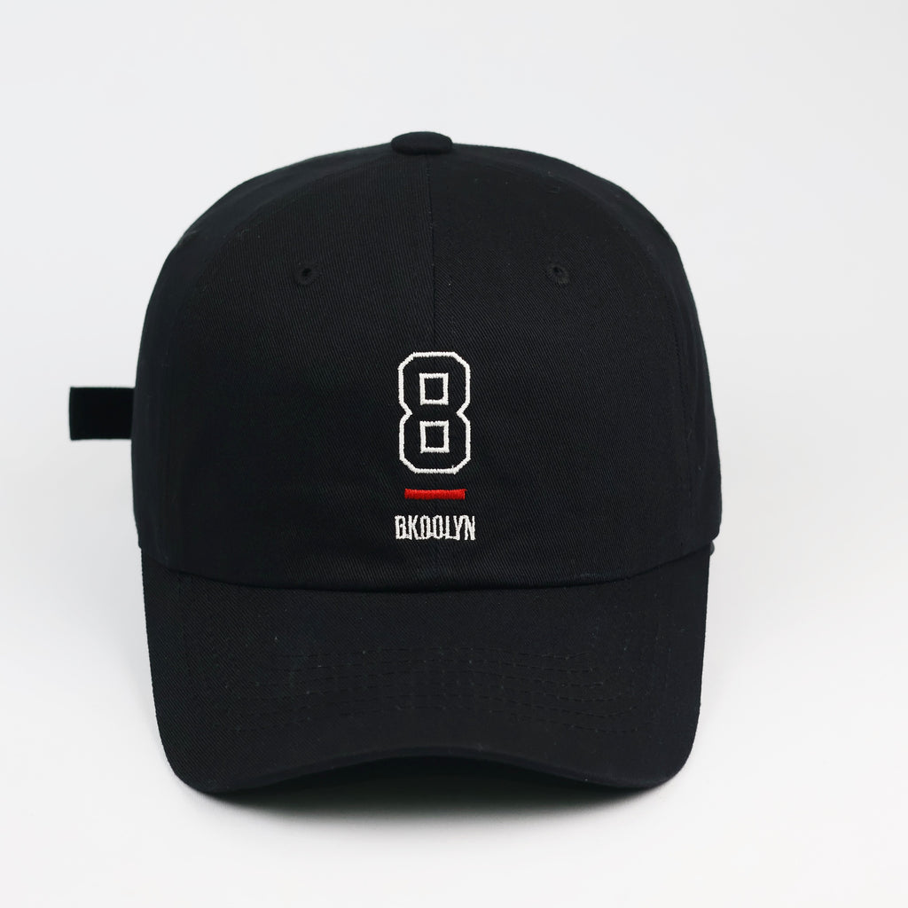 Brooklyn "8" Embroidered Black Cotton Streetwear Baseball Thrifted Cap