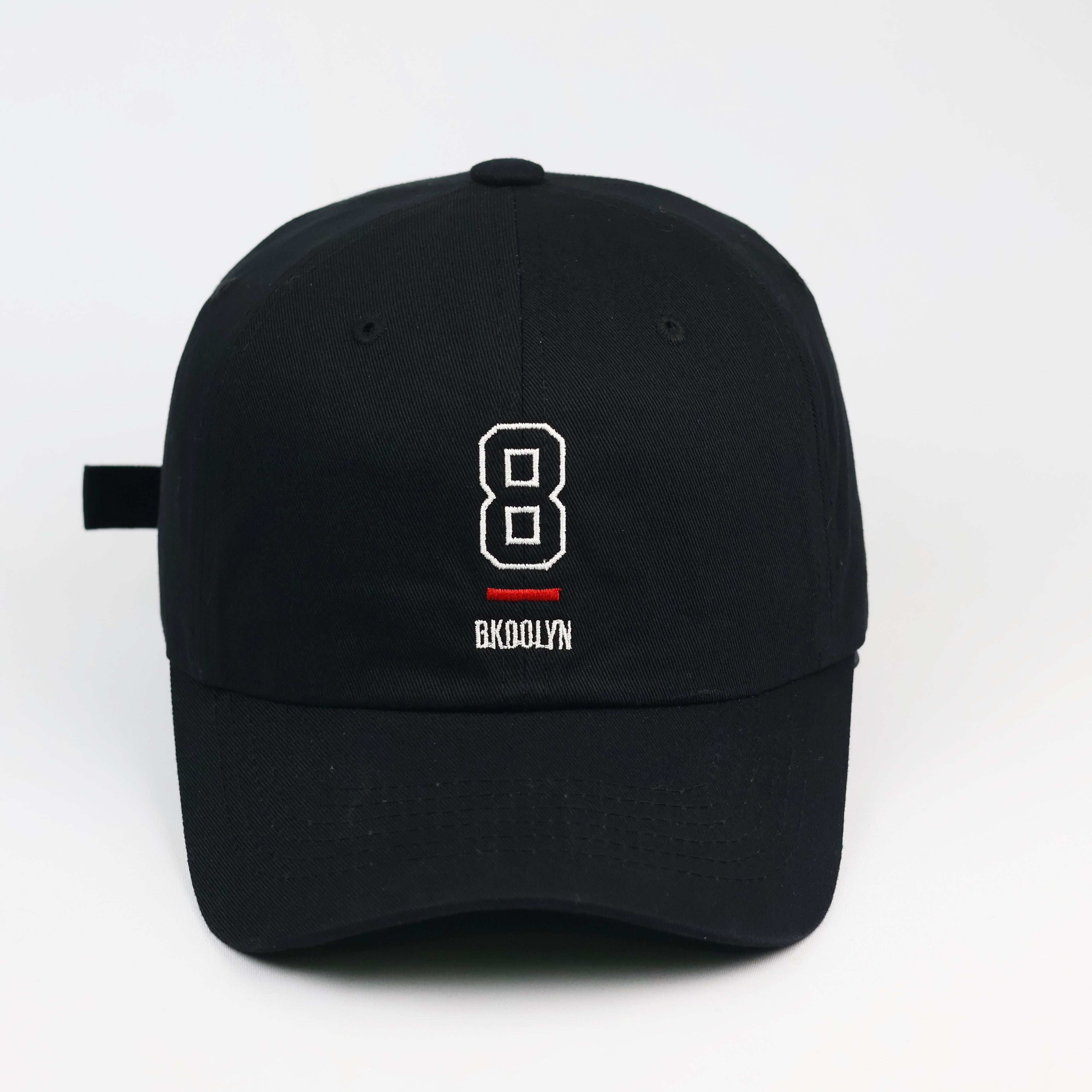 Brooklyn "8" Embroidered Black Cotton Streetwear Baseball Thrifted Cap