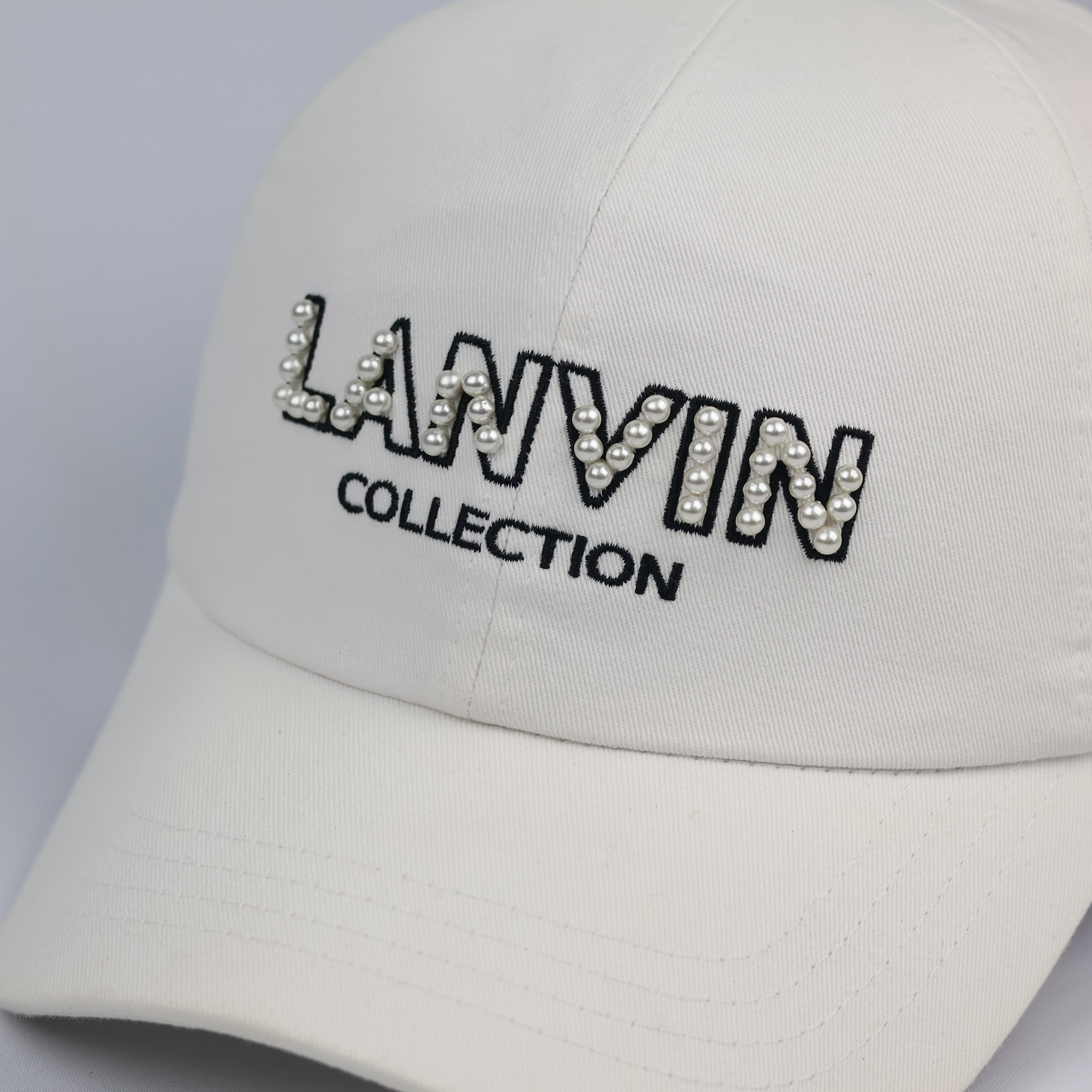 Luxury Lanvin Paris Embroidered Pearl Logo Strapback Thrifted Cap