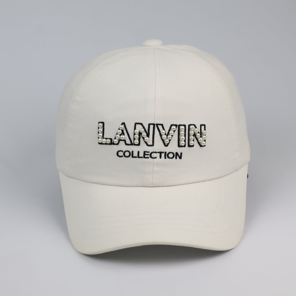 Luxury Lanvin Paris Embroidered Pearl Logo Strapback Thrifted Cap