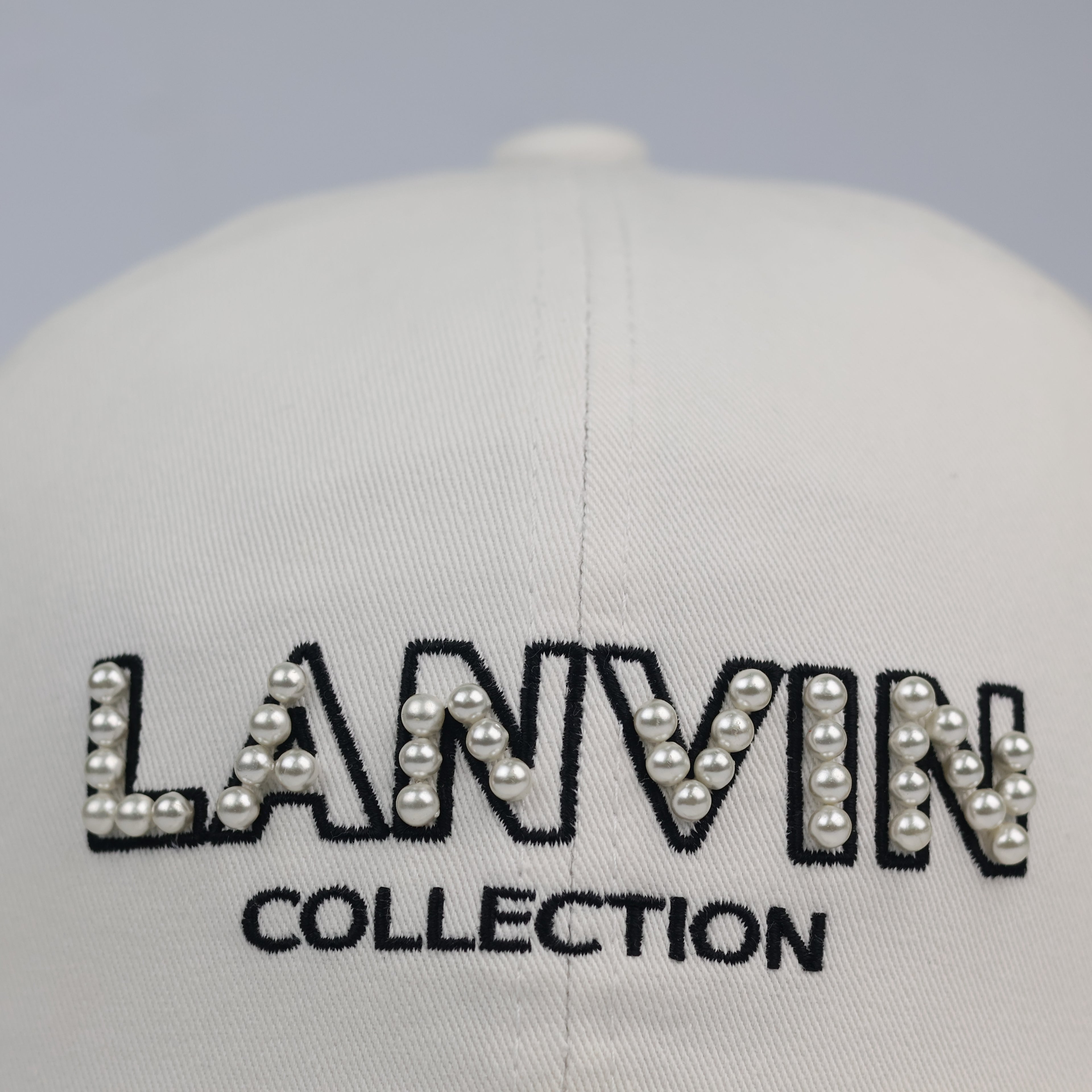 Luxury Lanvin Paris Embroidered Pearl Logo Strapback Thrifted Cap
