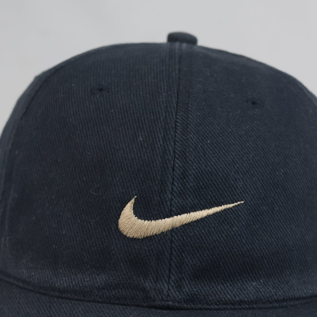 Thrifted Vintage Nike Mini Swoosh Curved Brim Cap - Navy Blue Cotton Baseball Hat