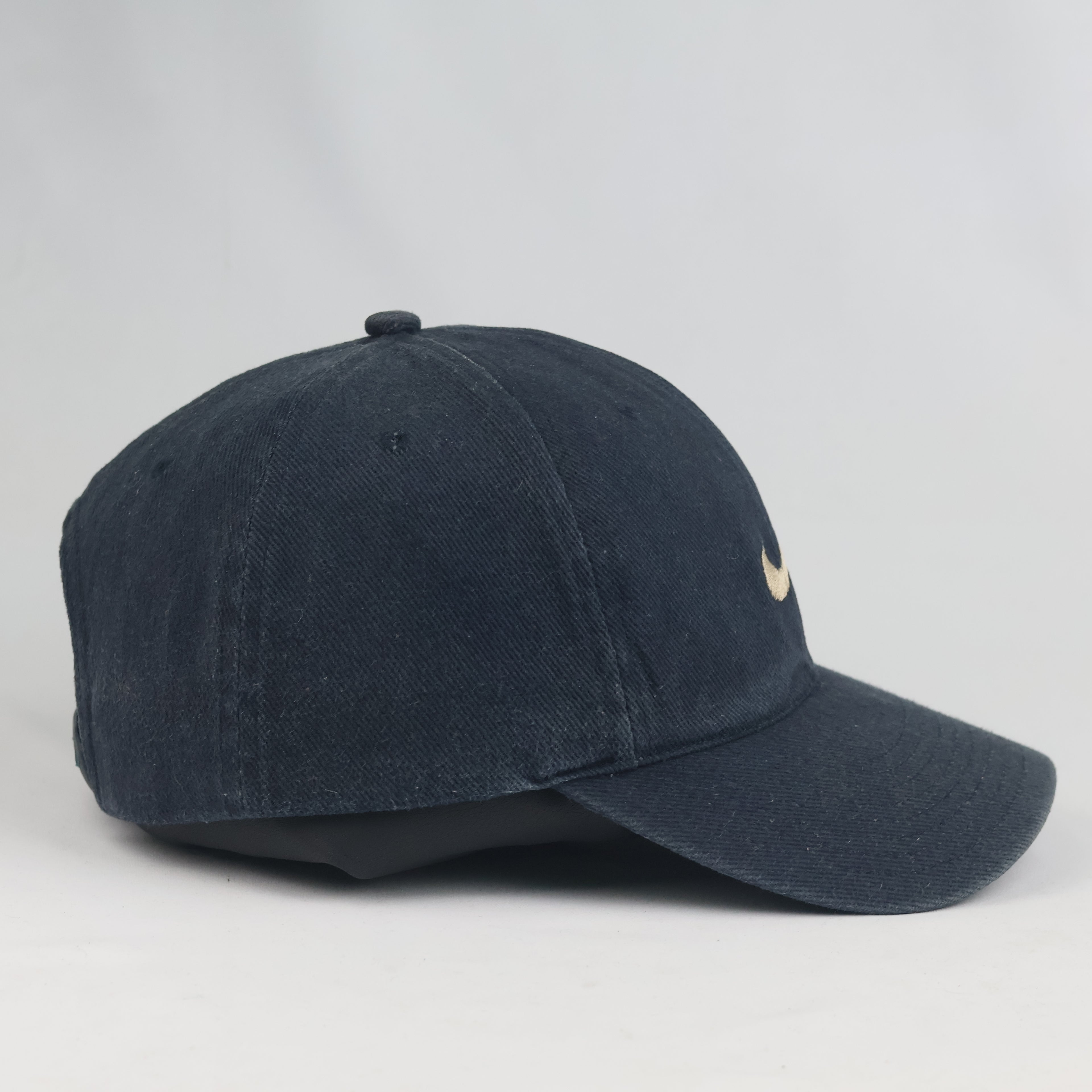 Thrifted Vintage Nike Mini Swoosh Curved Brim Cap - Navy Blue Cotton Baseball Hat