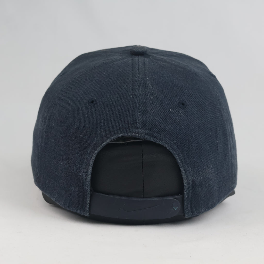 Thrifted Vintage Nike Mini Swoosh Curved Brim Cap - Navy Blue Cotton Baseball Hat