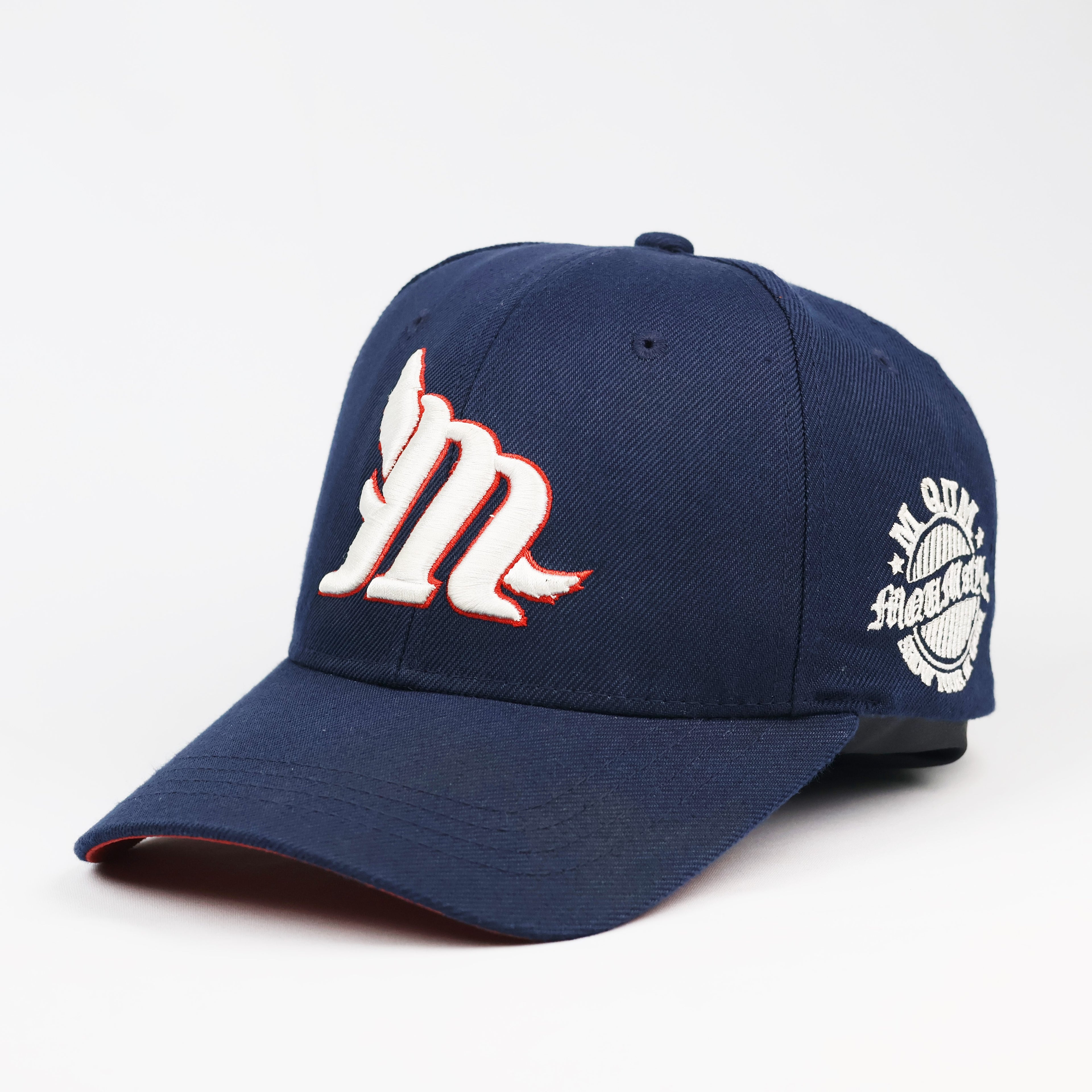 Vintage MQUM Side-Patch Baseball Thrifted Hat | Navy & Red Streetwear