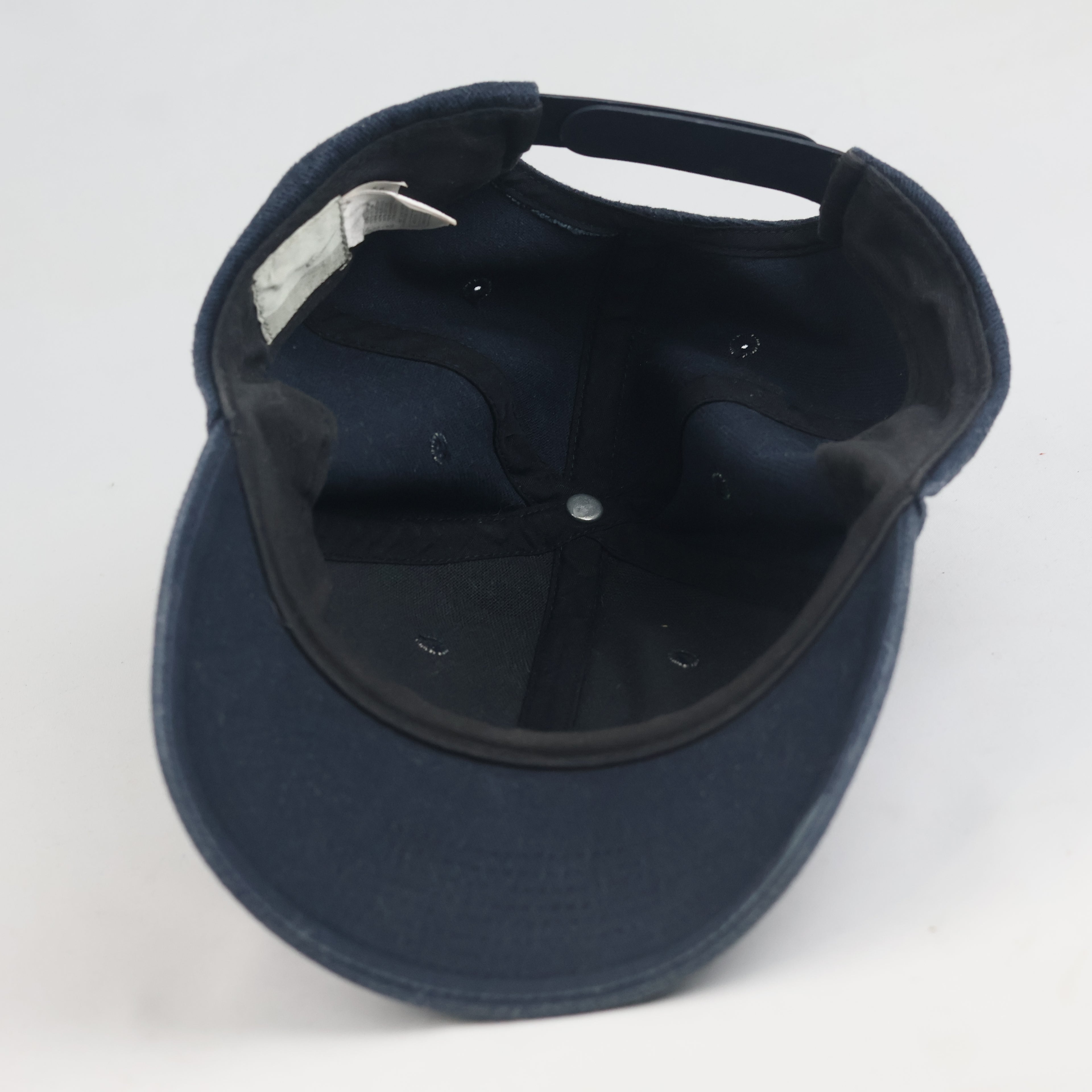 Thrifted Vintage Nike Mini Swoosh Curved Brim Cap - Navy Blue Cotton Baseball Hat