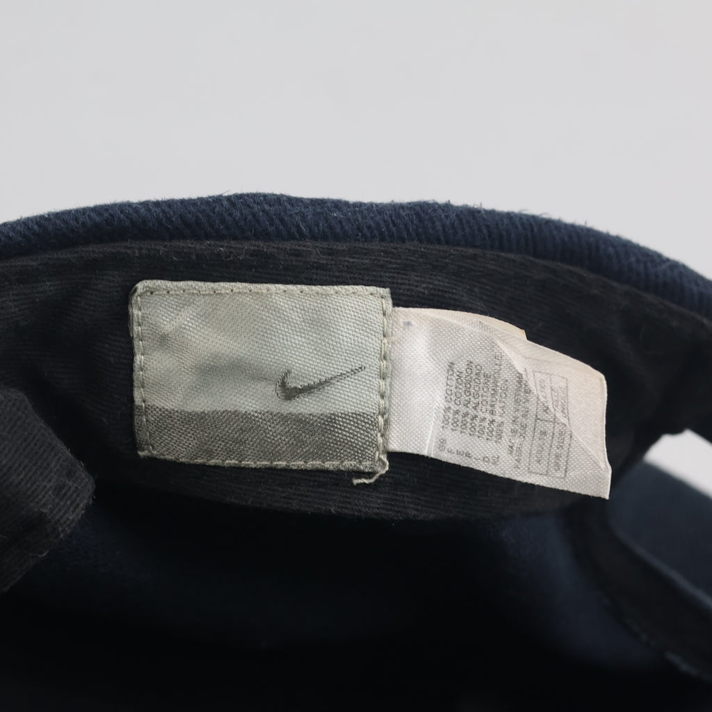 Thrifted Vintage Nike Mini Swoosh Curved Brim Cap - Navy Blue Cotton Baseball Hat