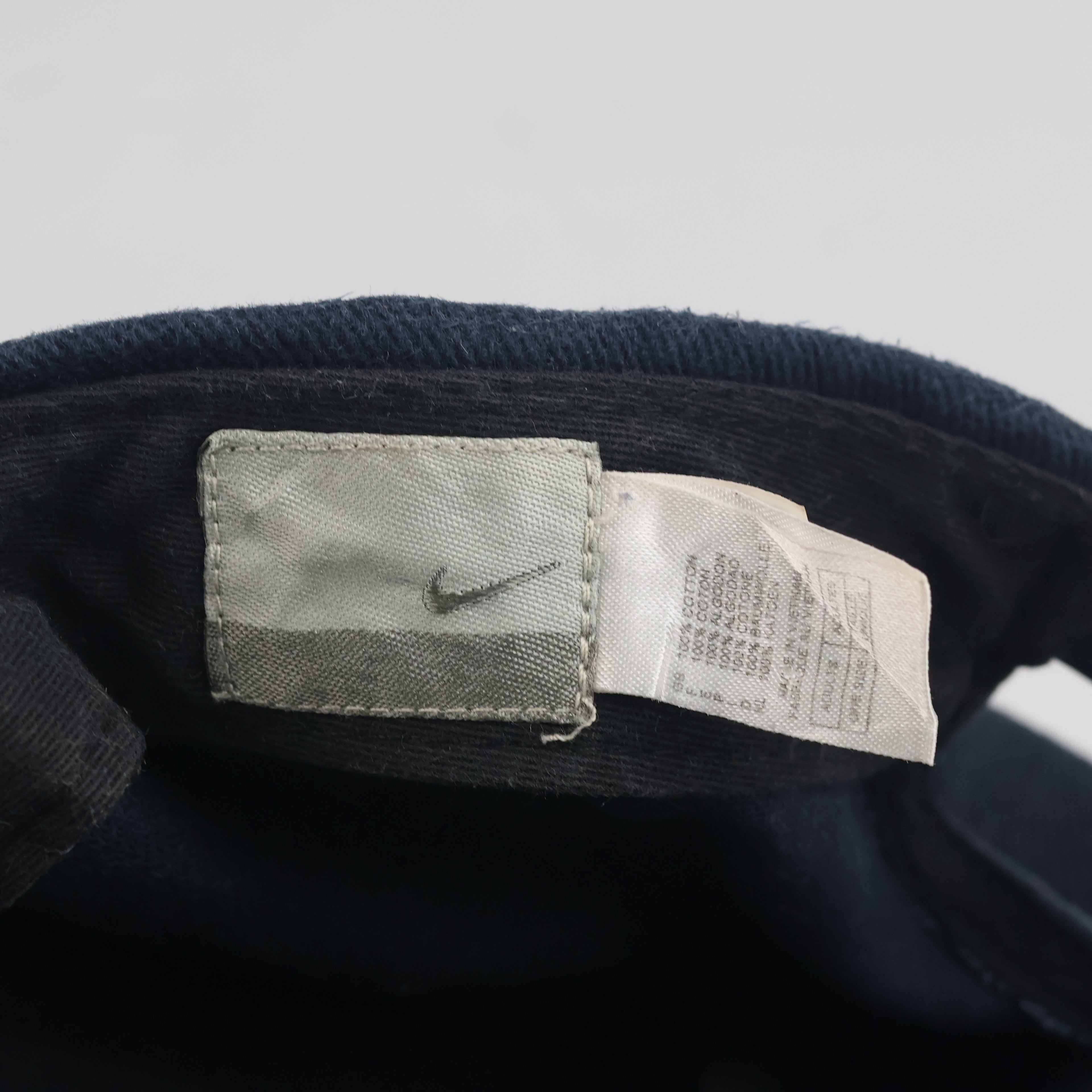 Thrifted Vintage Nike Mini Swoosh Curved Brim Cap - Navy Blue Cotton Baseball Hat
