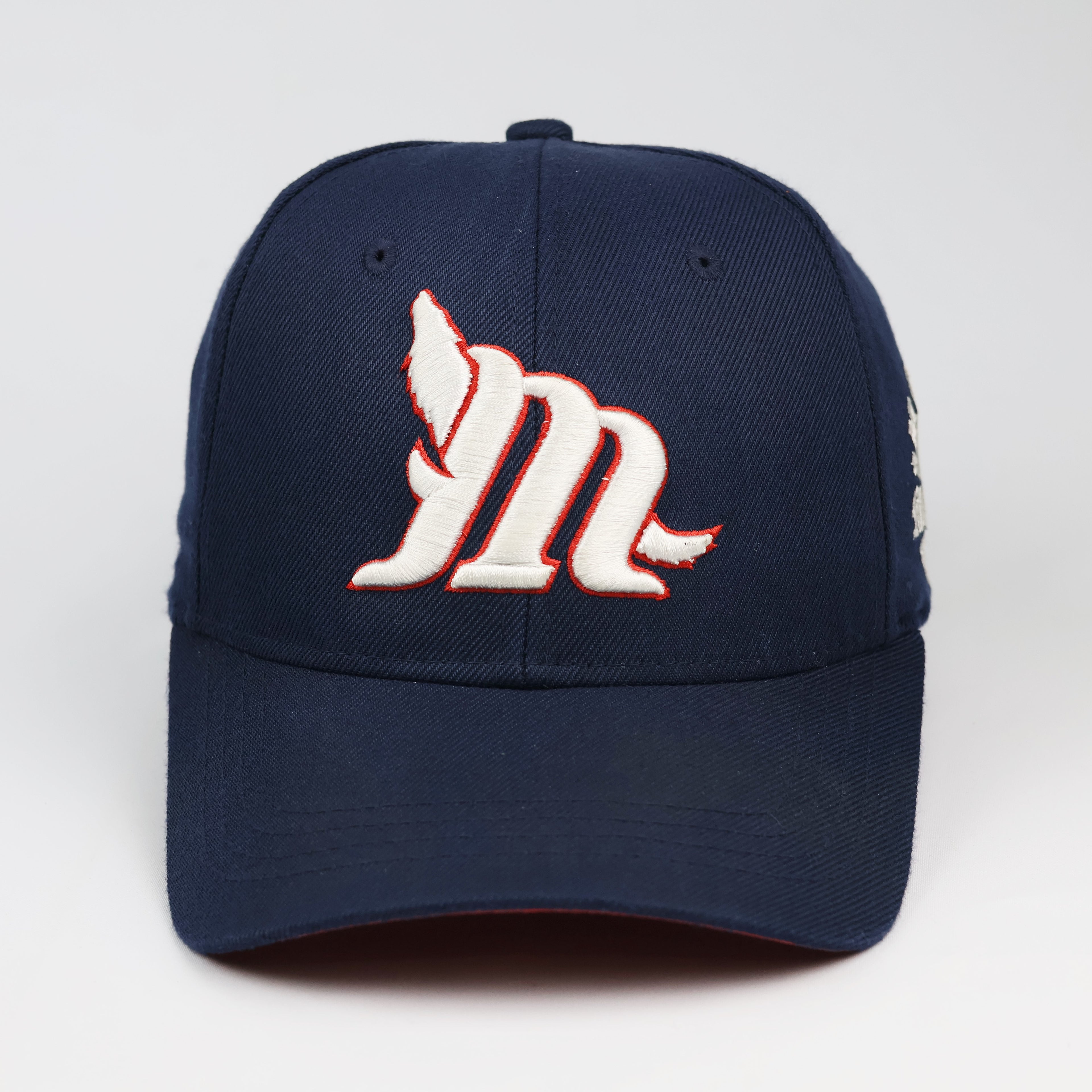 Vintage MQUM Side-Patch Baseball Thrifted Hat | Navy & Red Streetwear