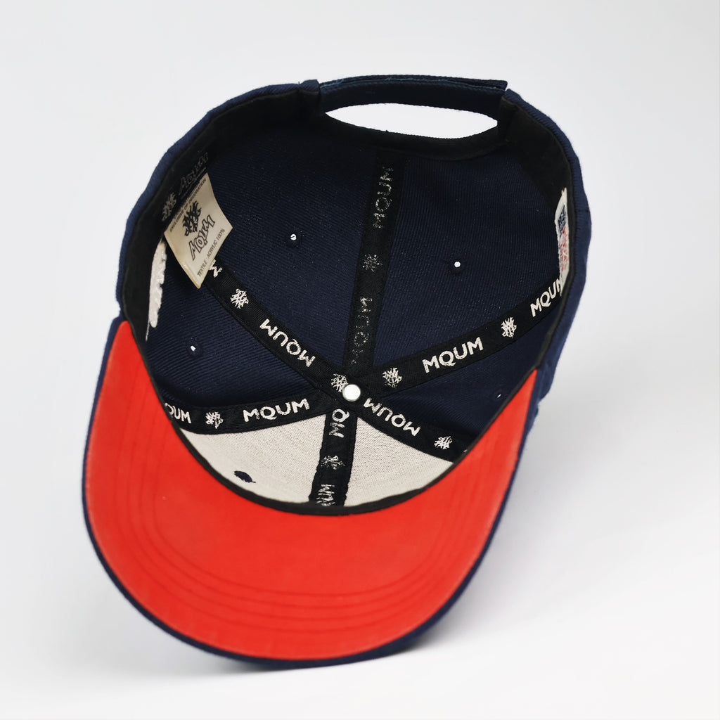 Vintage MQUM Side-Patch Baseball Thrifted Hat | Navy & Red Streetwear