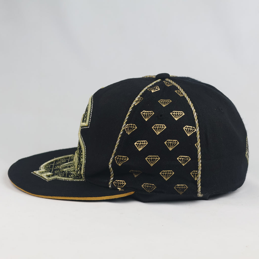 KBETHOS Dollar Sign & Diamond Fitted Cap - Black Metallic Gold Hip Hop Hat