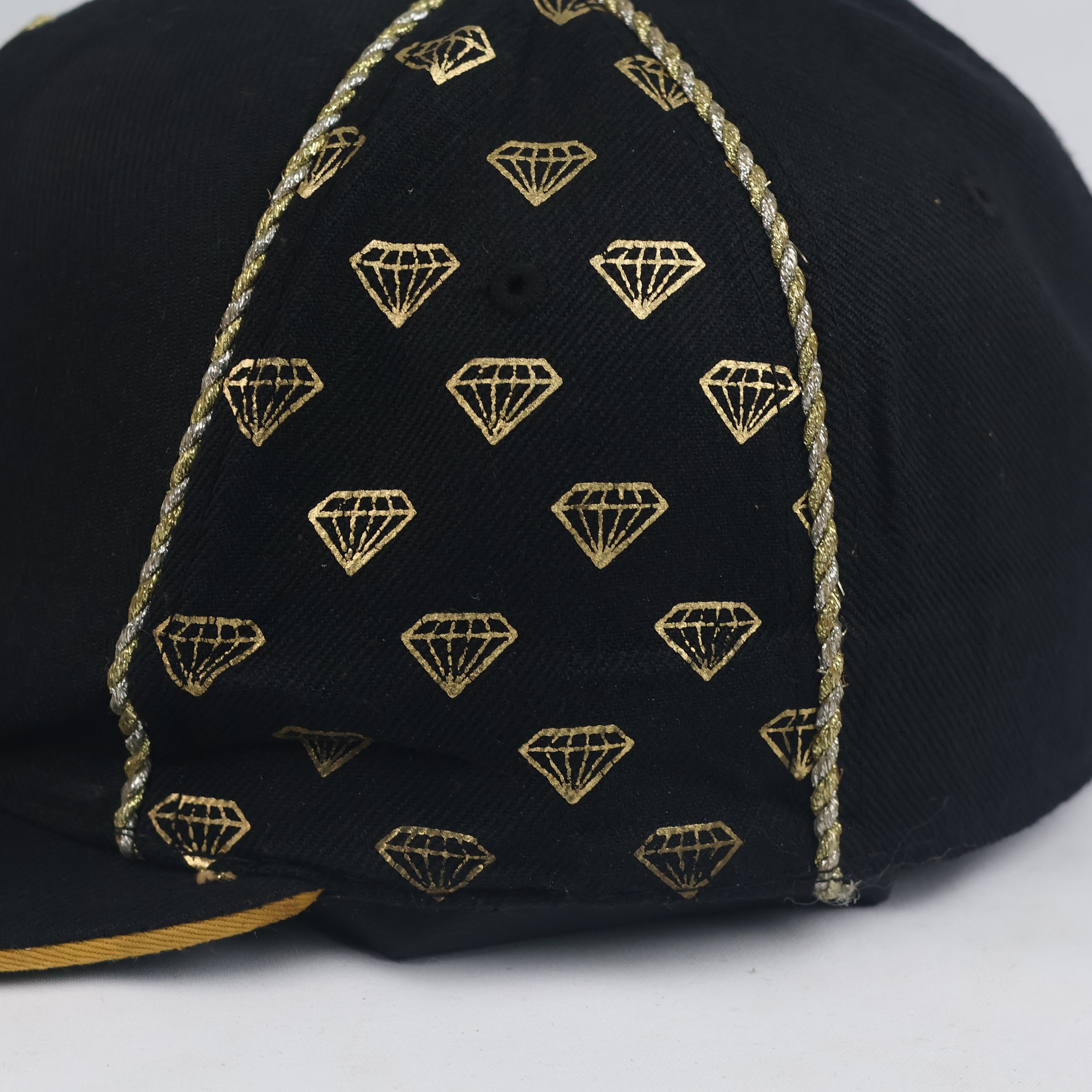 KBETHOS Dollar Sign & Diamond Fitted Cap - Black Metallic Gold Hip Hop Hat