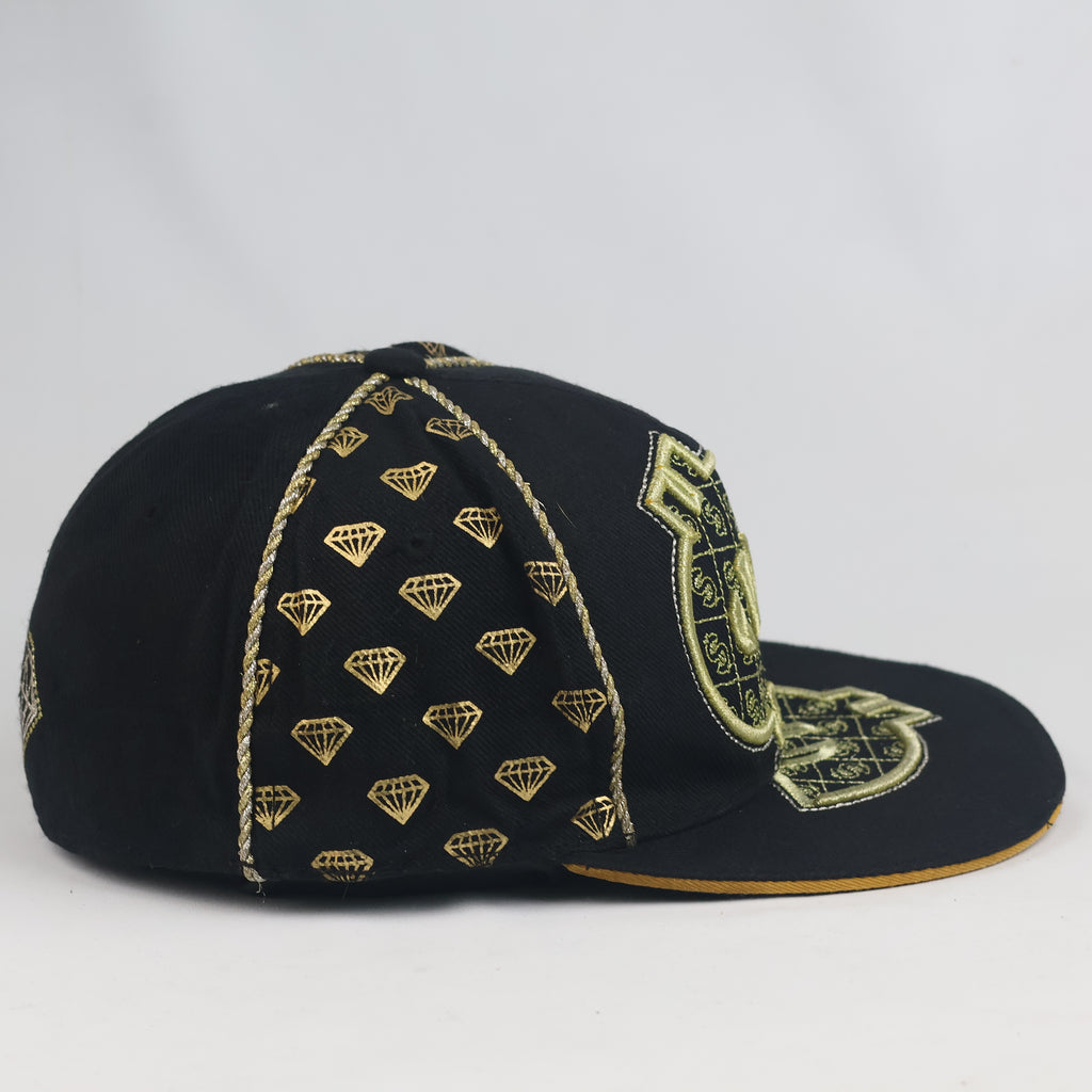 KBETHOS Dollar Sign & Diamond Fitted Cap - Black Metallic Gold Hip Hop Hat
