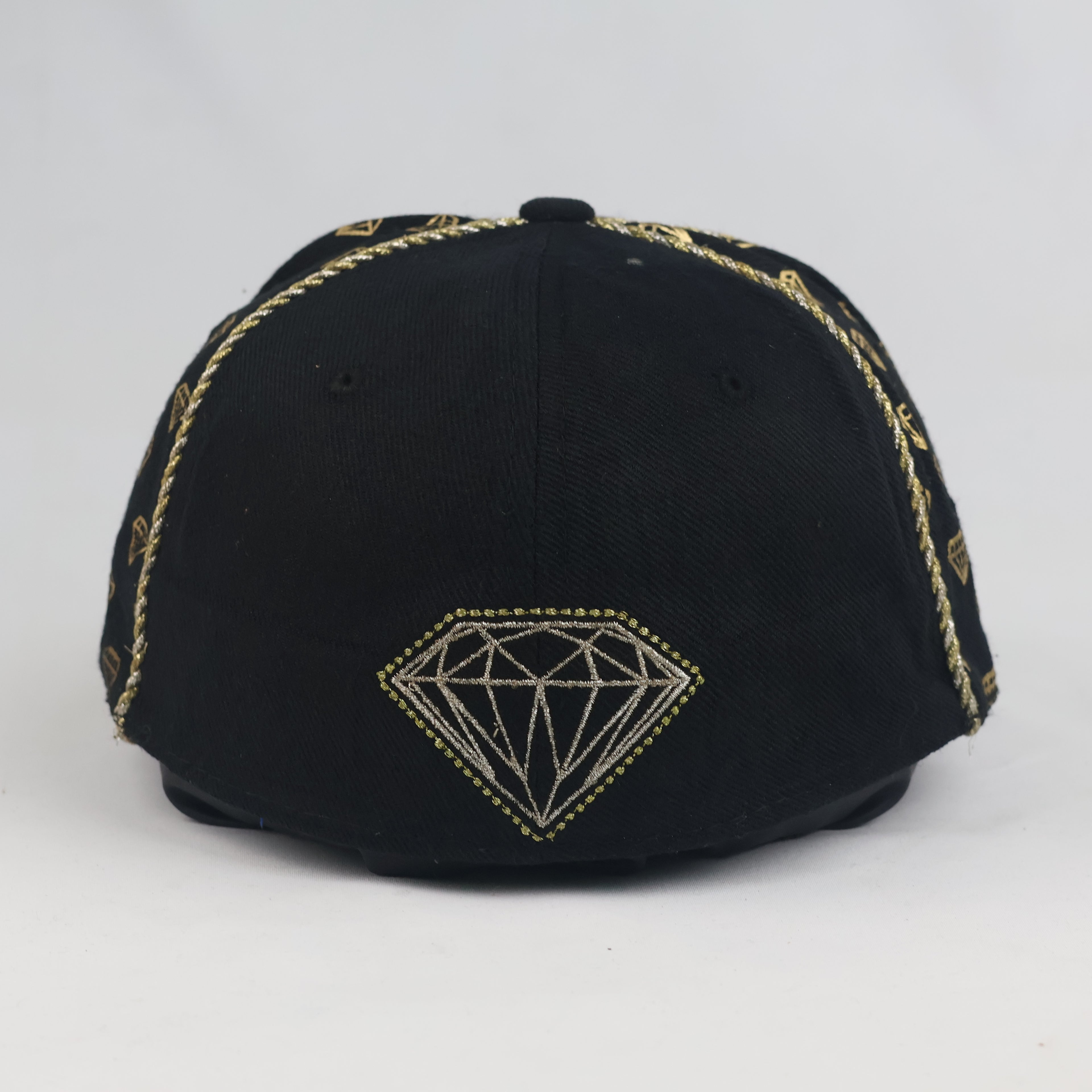 KBETHOS Dollar Sign & Diamond Fitted Cap - Black Metallic Gold Hip Hop Hat