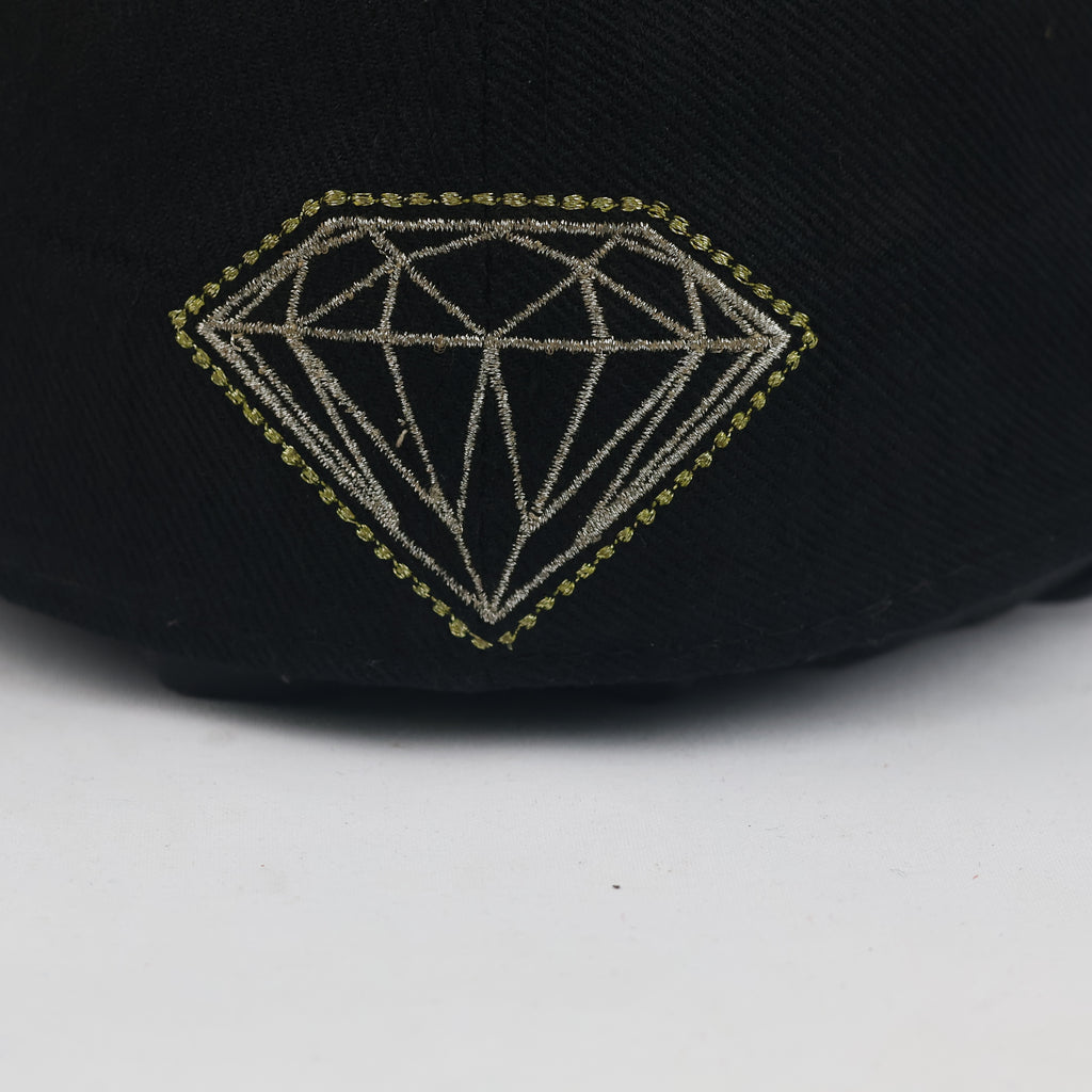 KBETHOS Dollar Sign & Diamond Fitted Cap - Black Metallic Gold Hip Hop Hat