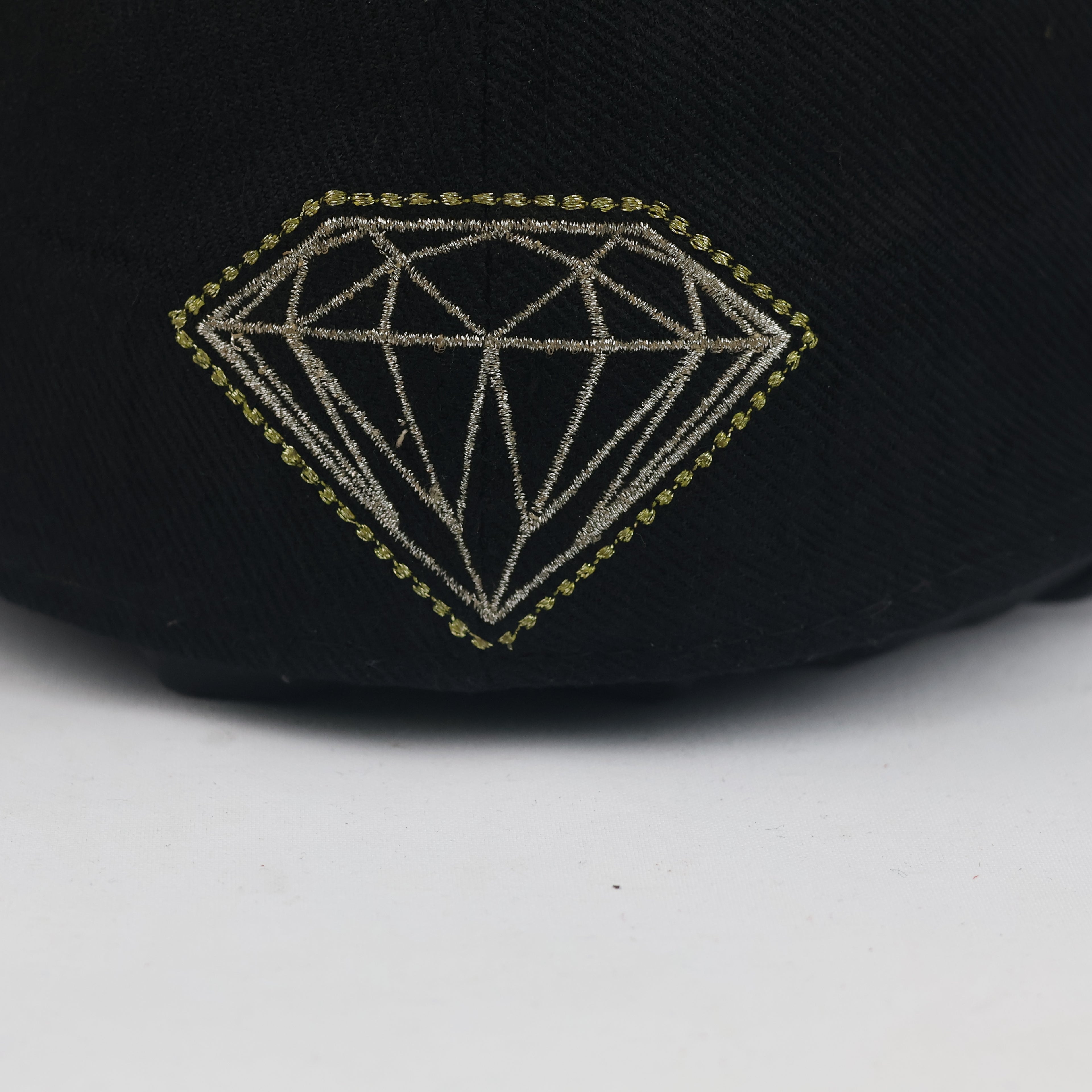 KBETHOS Dollar Sign & Diamond Fitted Cap - Black Metallic Gold Hip Hop Hat