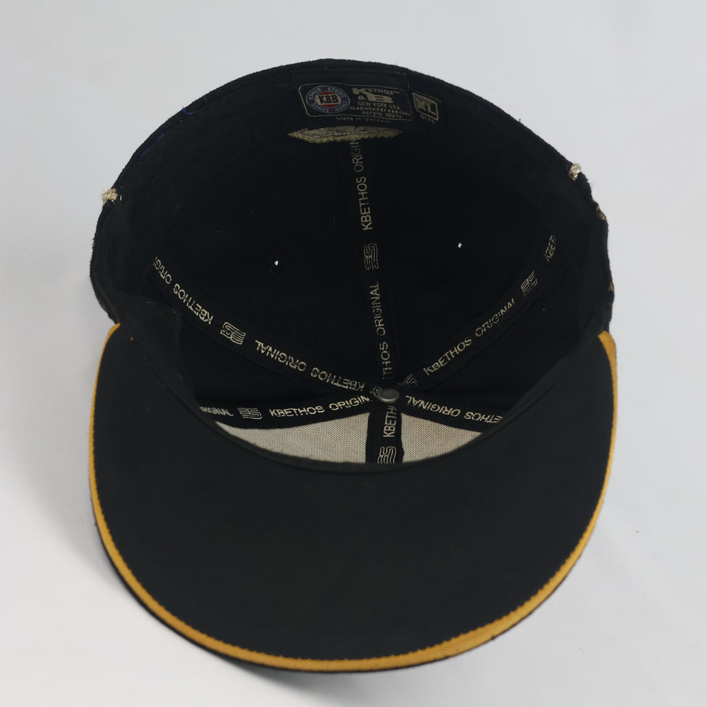 KBETHOS Dollar Sign & Diamond Fitted Cap - Black Metallic Gold Hip Hop Hat