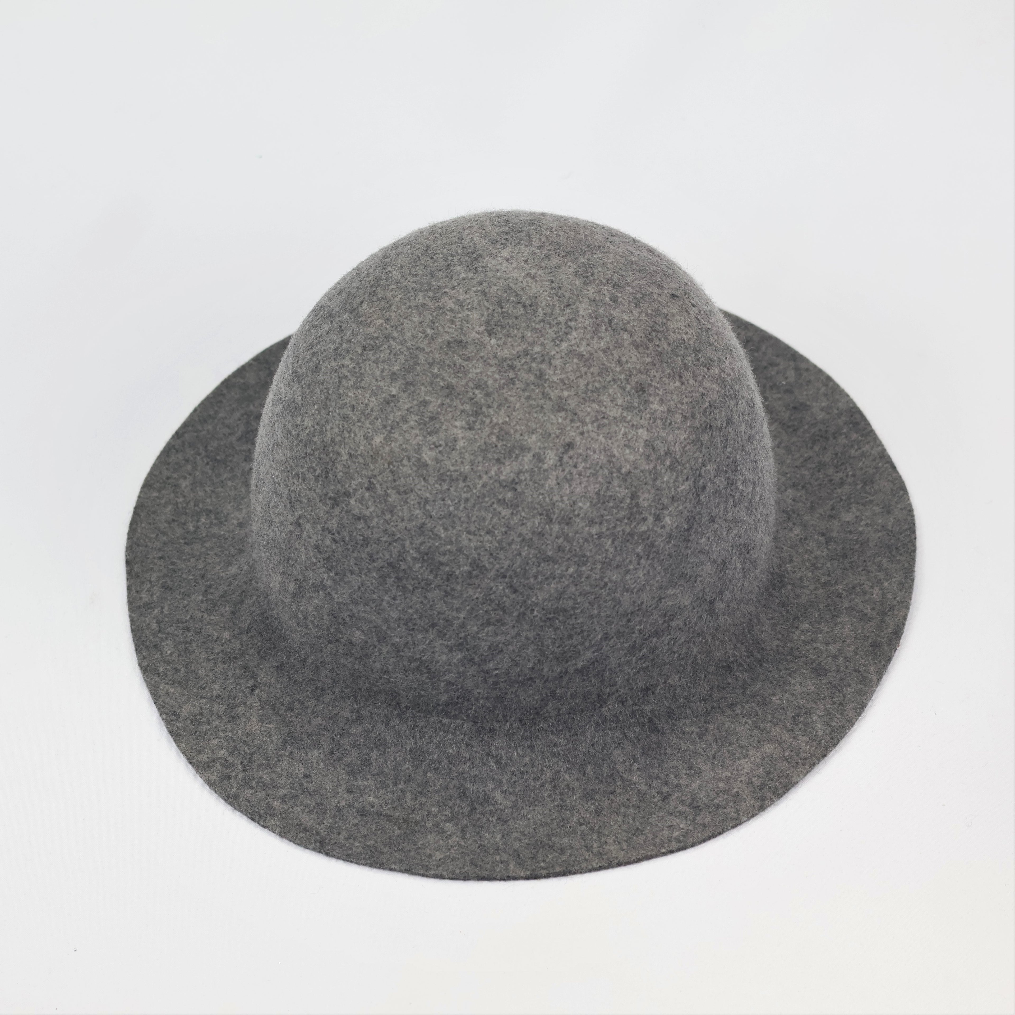 100% Wool Grey Fedora Thrifted Hat - Classic Wide Brim Winter Felt Cap