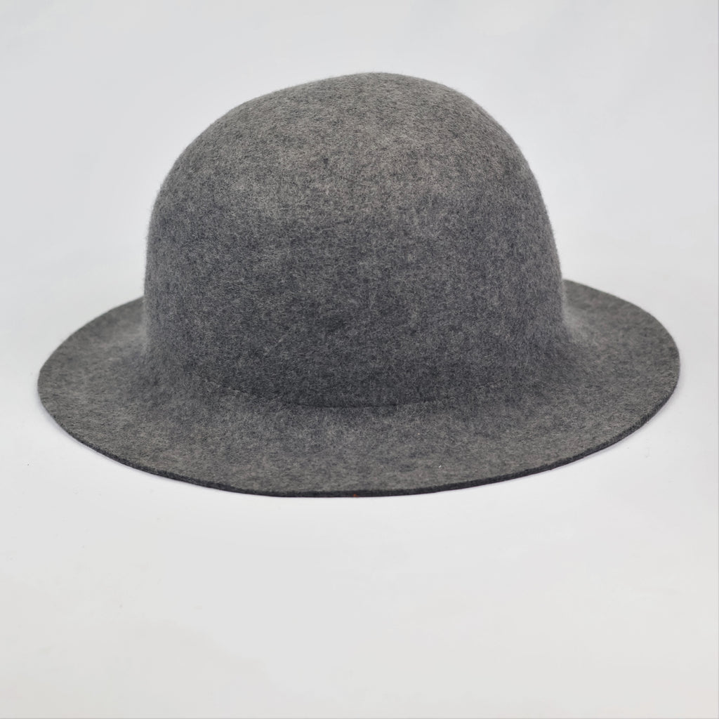100% Wool Grey Fedora Thrifted Hat - Classic Wide Brim Winter Felt Cap